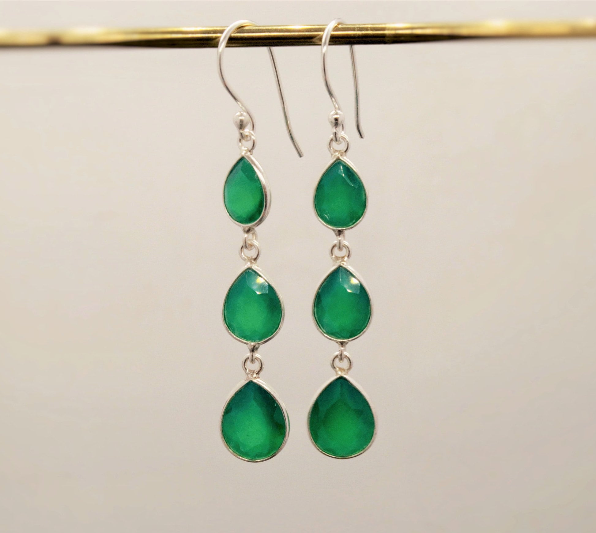 Teal Green Pearl Drop Silver Earrings | The British Craft House