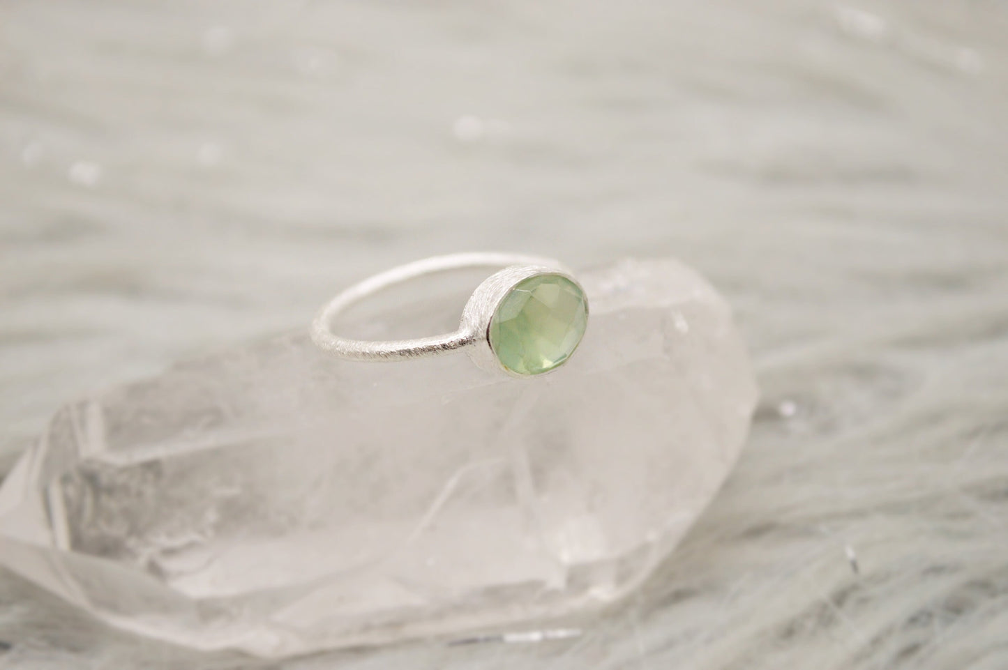 Prehnite Silver Ring, Dainty Raw Gem Ring, Sterling Silver, Gifts For Her, Rings For Women, Stacking Ring, Valentine Gift, Birthday Gifts