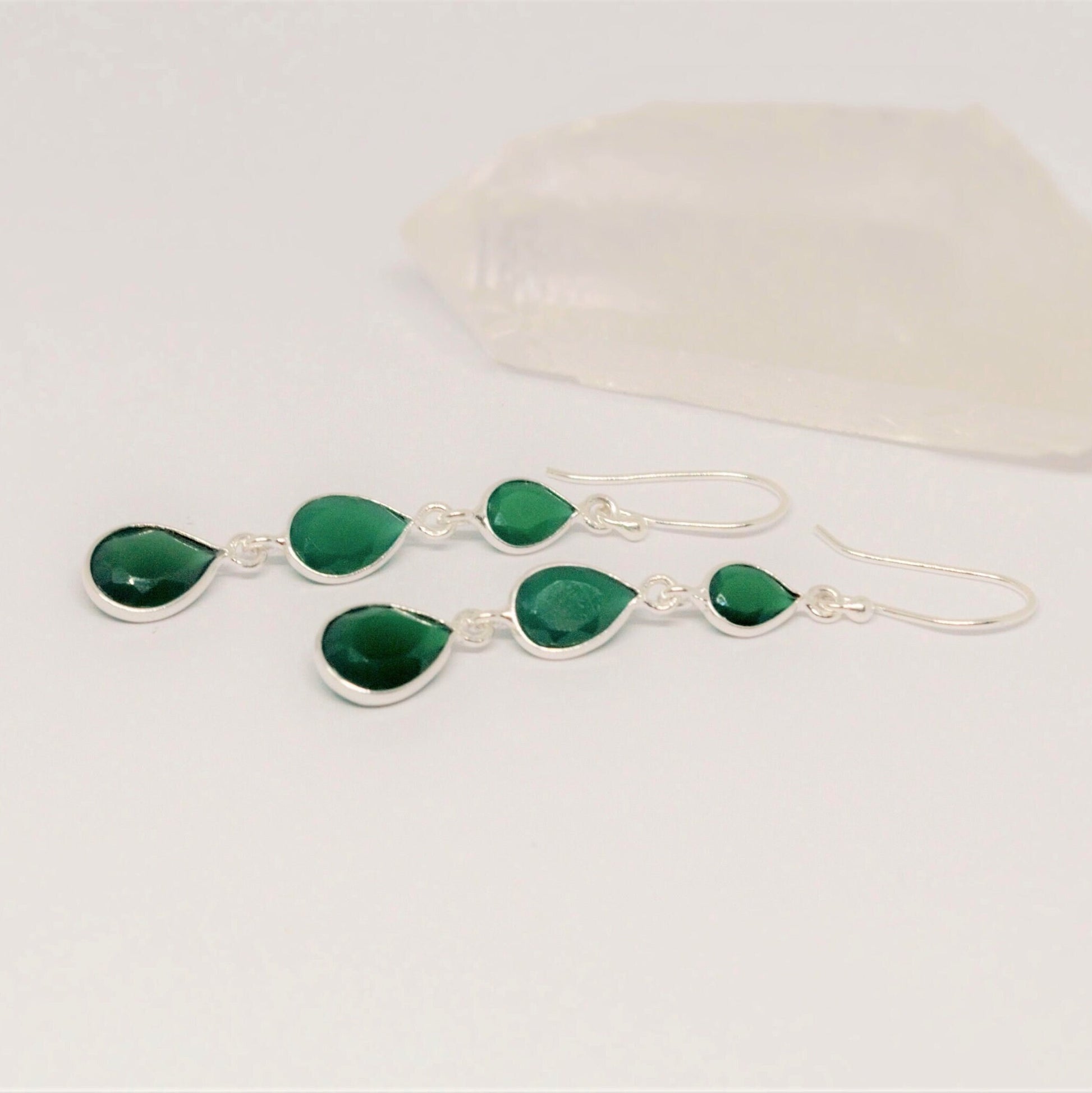Green Onyx Sterling Silver Drop Earrings, Green Gemstone Dangle Earrings, Unique Statement Earrings, Bridesmaid Gift, Birthday Gifts For Her