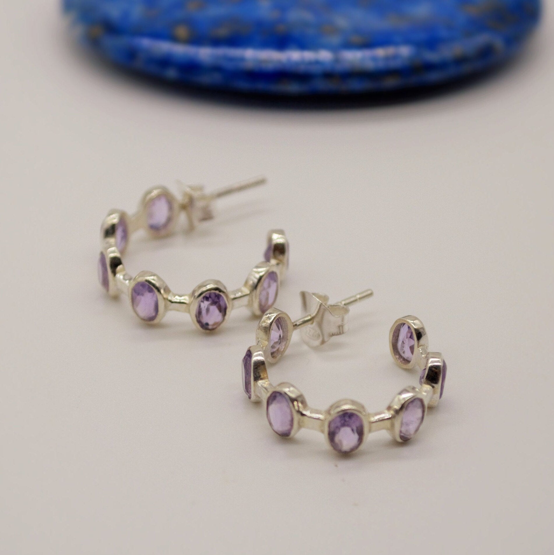Amethyst Sterling Silver Hoop Earrings, Amethyst Jewelry, February Birthstone Earrings, Minimalist Purple Earrings, Unique Gifts For Her
