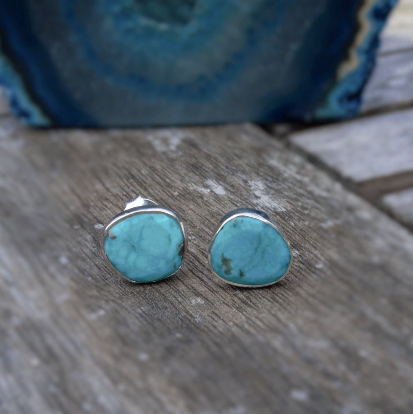 Sterling Silver Turquoise Stud Earrings, Blue Turquoise Earrings, Turquoise Stone, Dainty Turquoise December Birthstone Jewelry, Mom Gift