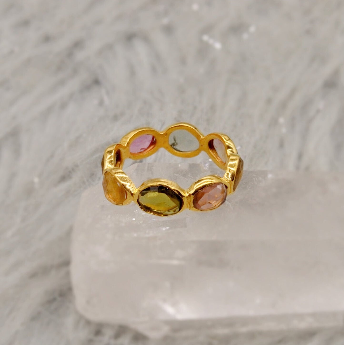 Tourmaline Ring, Stacking Gold Ring, Raw Gem Ring, Green, Pink Tourmaline Jewelry, Gift For Her, Rings for Women, October Birthstone
