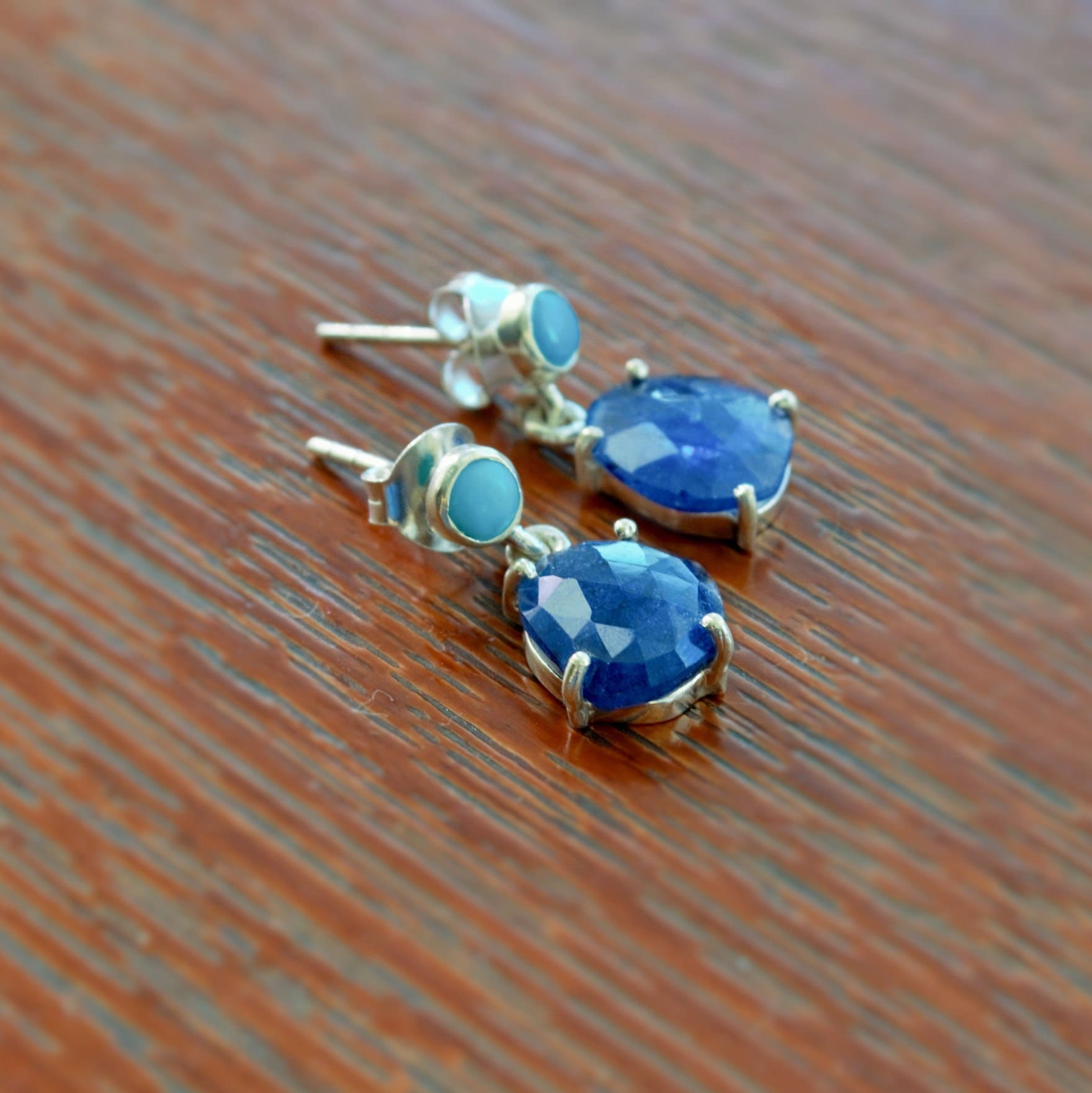 Blue Sapphire, Turquoise Earrings, Sterling Silver Teardrop Earrings, September, December Birthstone, Birthday Gift For Her, Cute Gemstone