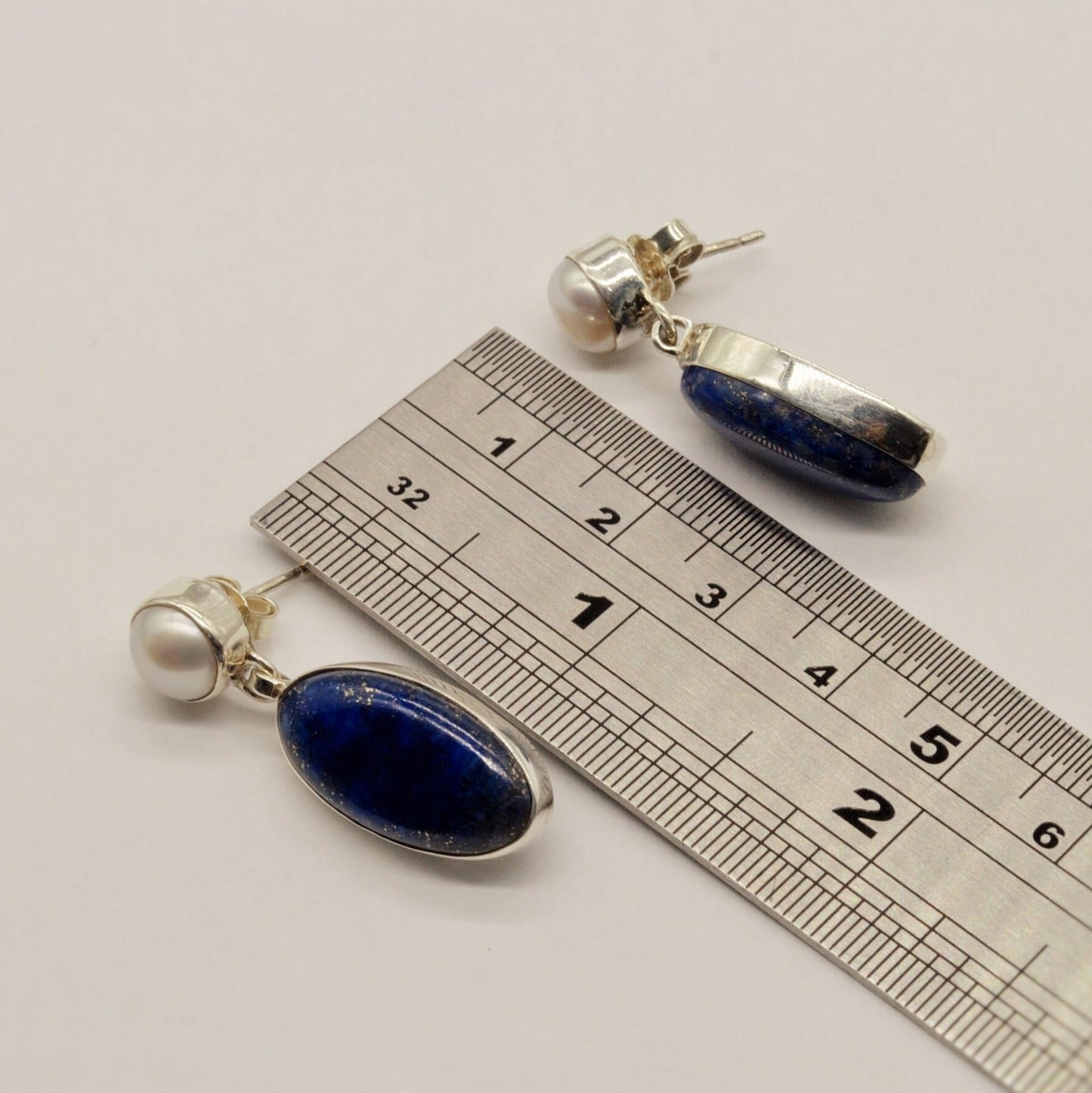 Lapis Lazuli Sterling Silver Earrings, Pearl Earrings, Handmade Blue Earrings, Gifts For Her, Women Gemstone Earrings, Birthday Gift