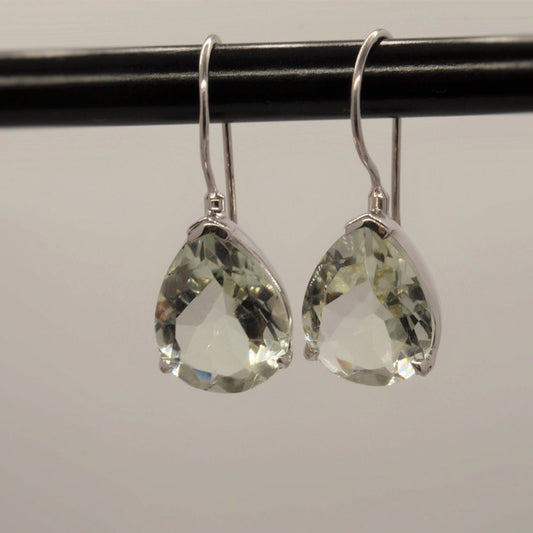 Green Amethyst Sterling Silver Earrings, February Birthstone Jewelry, Amethyst Drop Earrings, Gemstone Dangle, Best Friend Birthday Gift