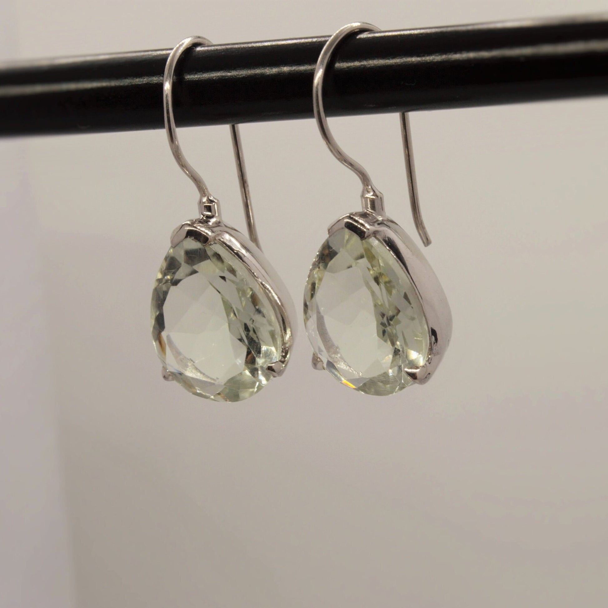 Green Amethyst Sterling Silver Earrings, February Birthstone Jewelry, Amethyst Drop Earrings, Gemstone Dangle, Best Friend Birthday Gift
