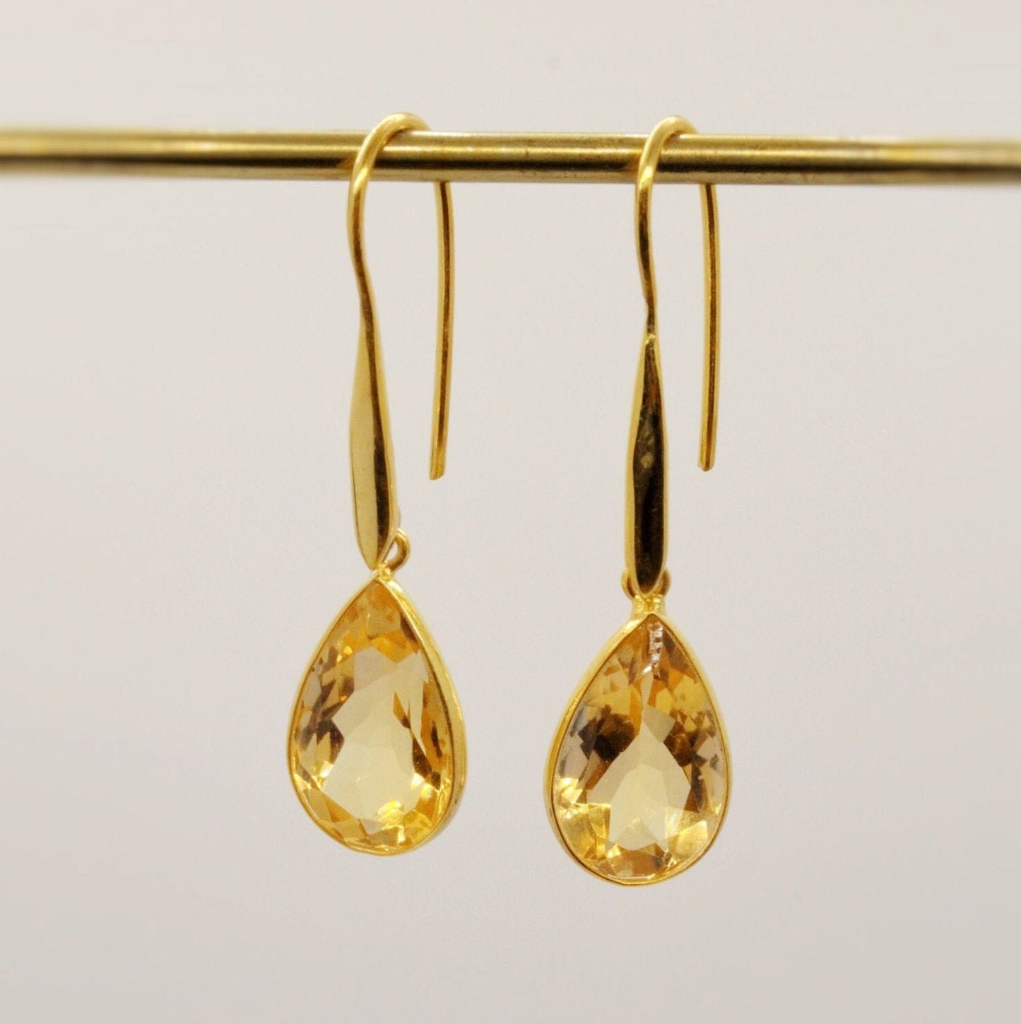 Citrine Gold Earrings, November Birthstone, Dainty Teardrop Gemstone Earrings, Unique Dangle, Birthday Gifts For Her