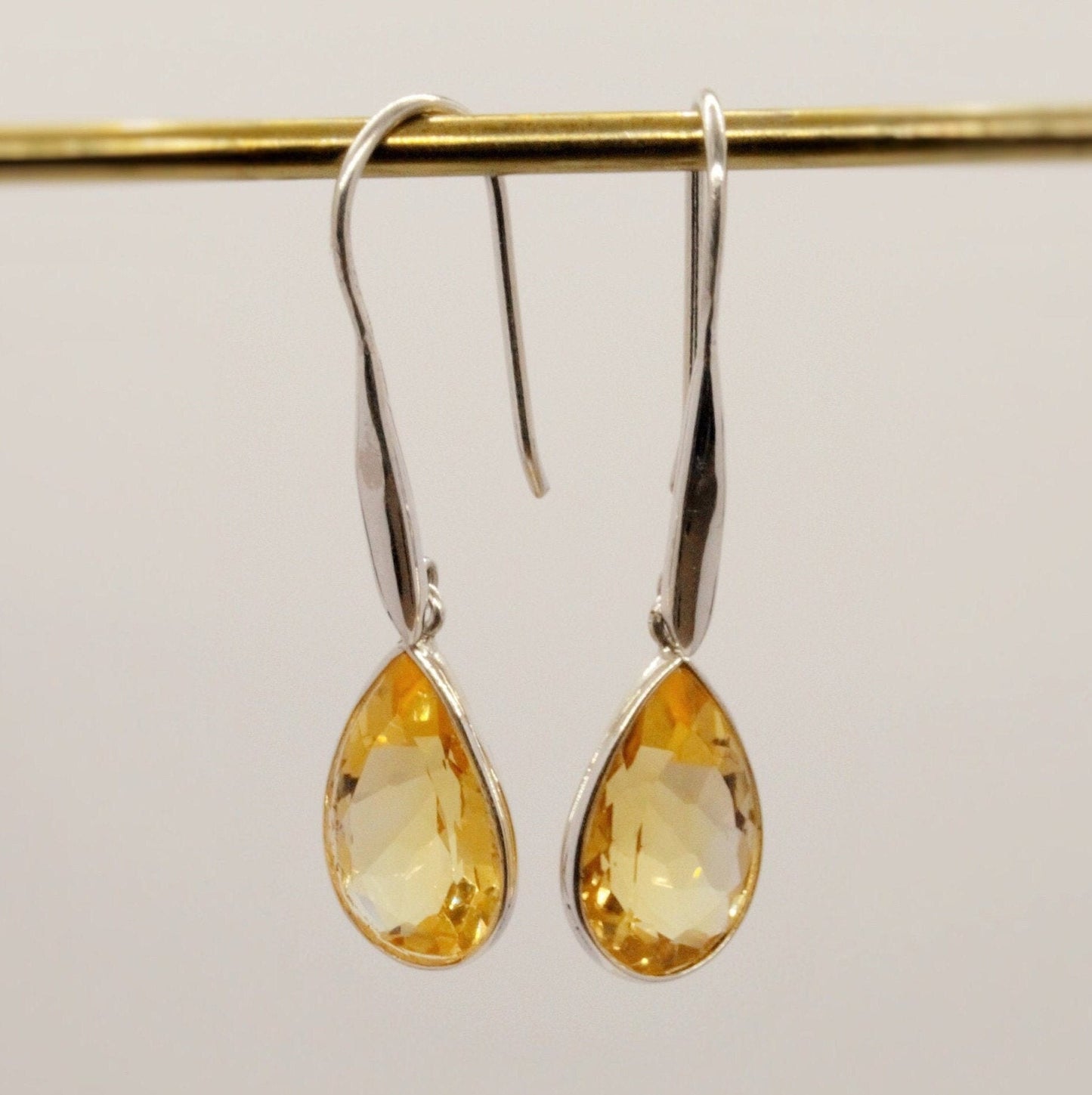 Sterling Silver Citrine Earrings, Citrine Jewelry, Unique Teardrop Gemstone Earrings, Statement Handmade November Birthstone Earrings