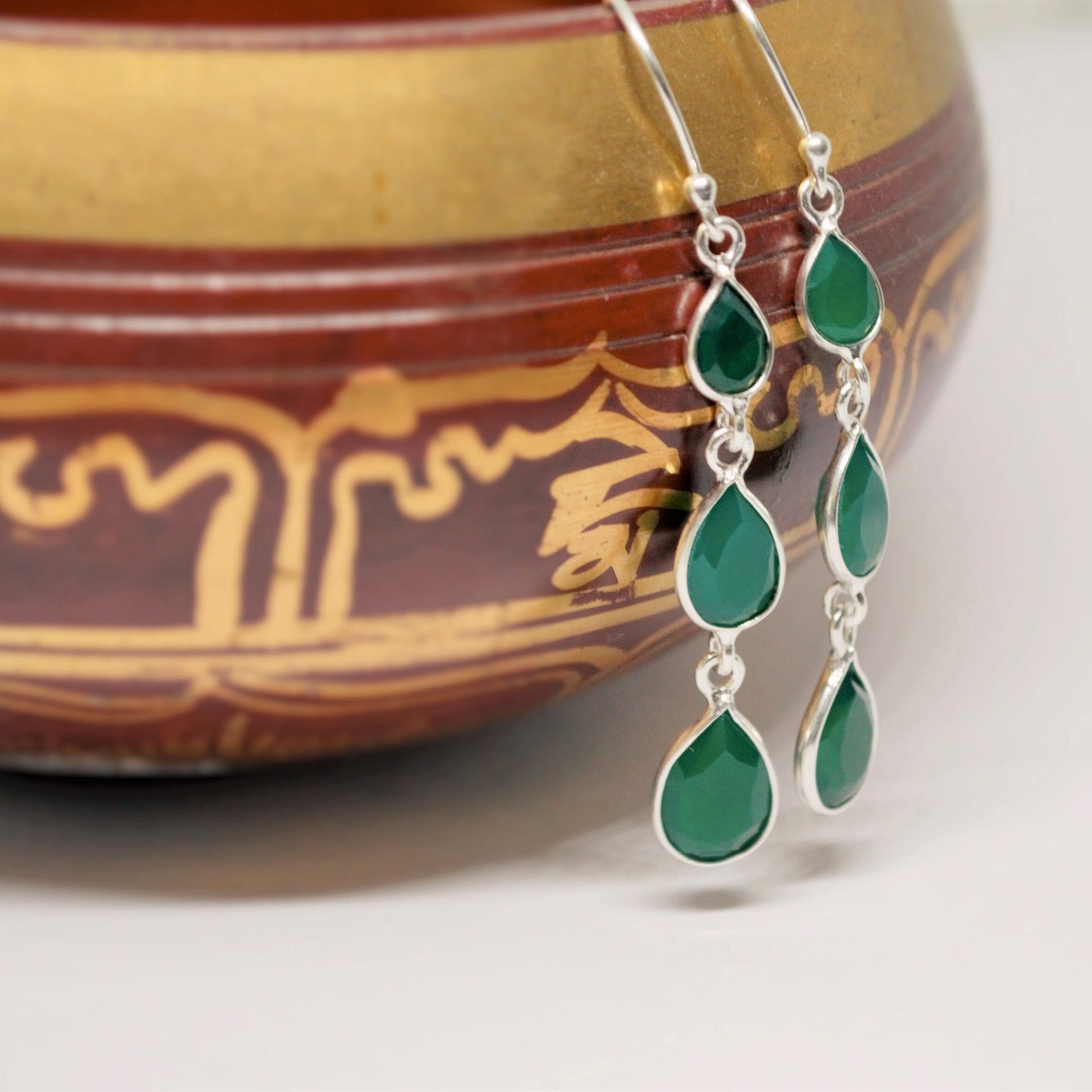Green Onyx Sterling Silver Drop Earrings, Green Gemstone Dangle Earrings, Unique Statement Earrings, Bridesmaid Gift, Birthday Gifts For Her