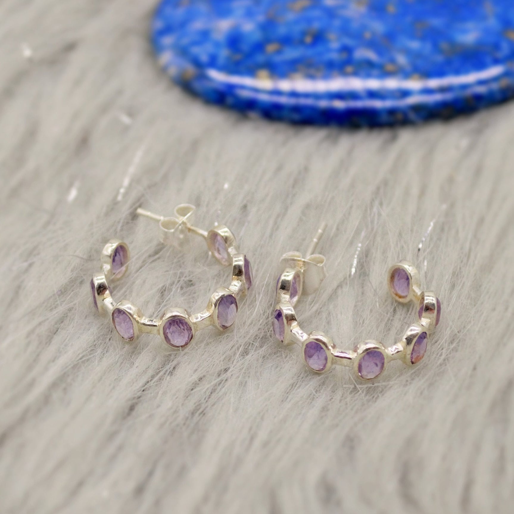 Amethyst Sterling Silver Hoop Earrings, Amethyst Jewelry, February Birthstone Earrings, Minimalist Purple Earrings, Unique Gifts For Her