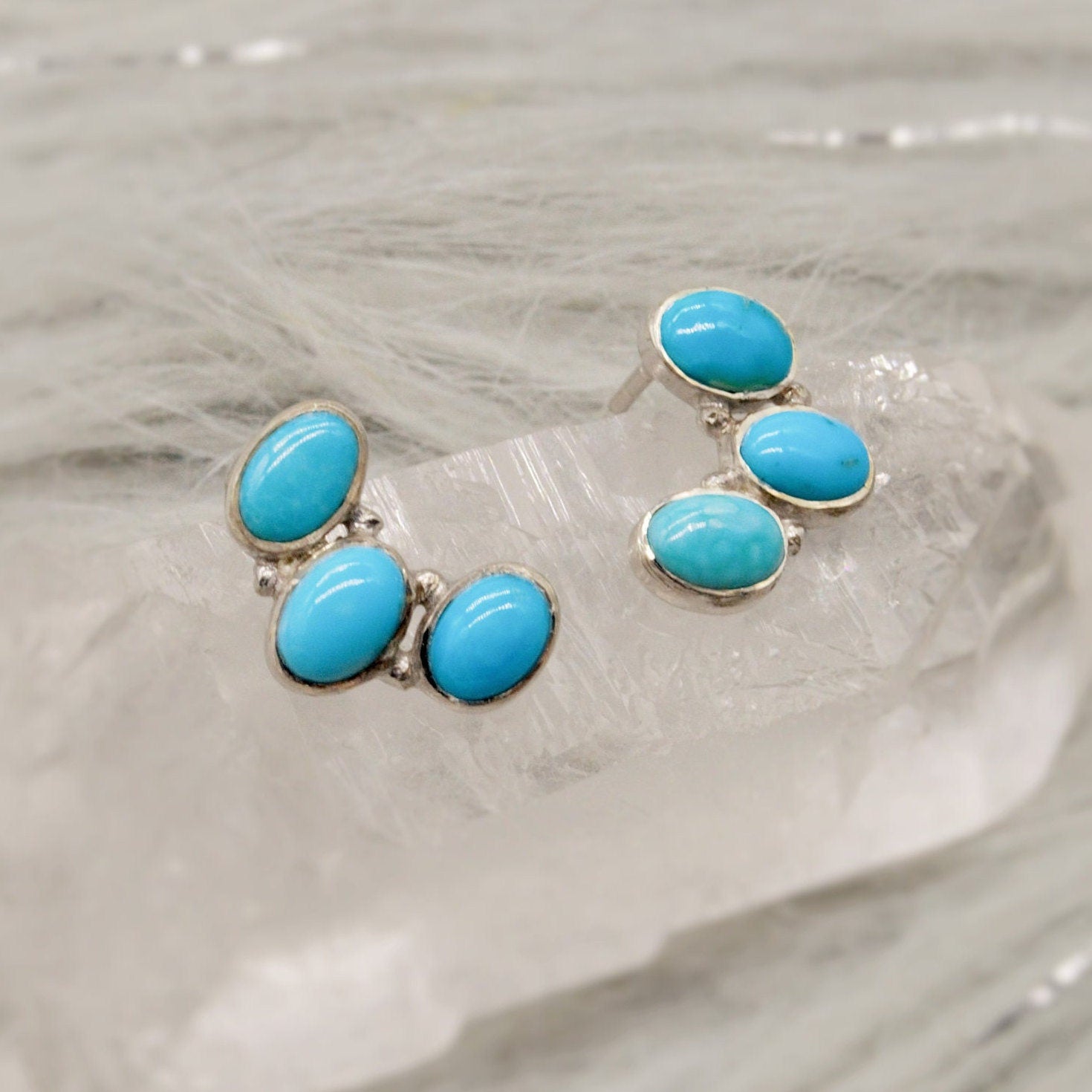 Blue Turquoise Silver Stud Earrings, Boho Earrings, Sterling Silver Earrings, Turquoise Jewelry, December Birthstone, Birthday Gift for Her