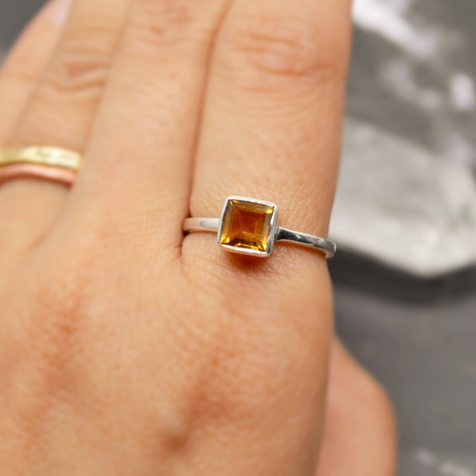 Sterling Silver Citrine Ring, UK Size M,N, Yellow Stone Ring, Citrine Jewelry, November Birthstone, Gift For Her, Unique Yellow Citrine Ring