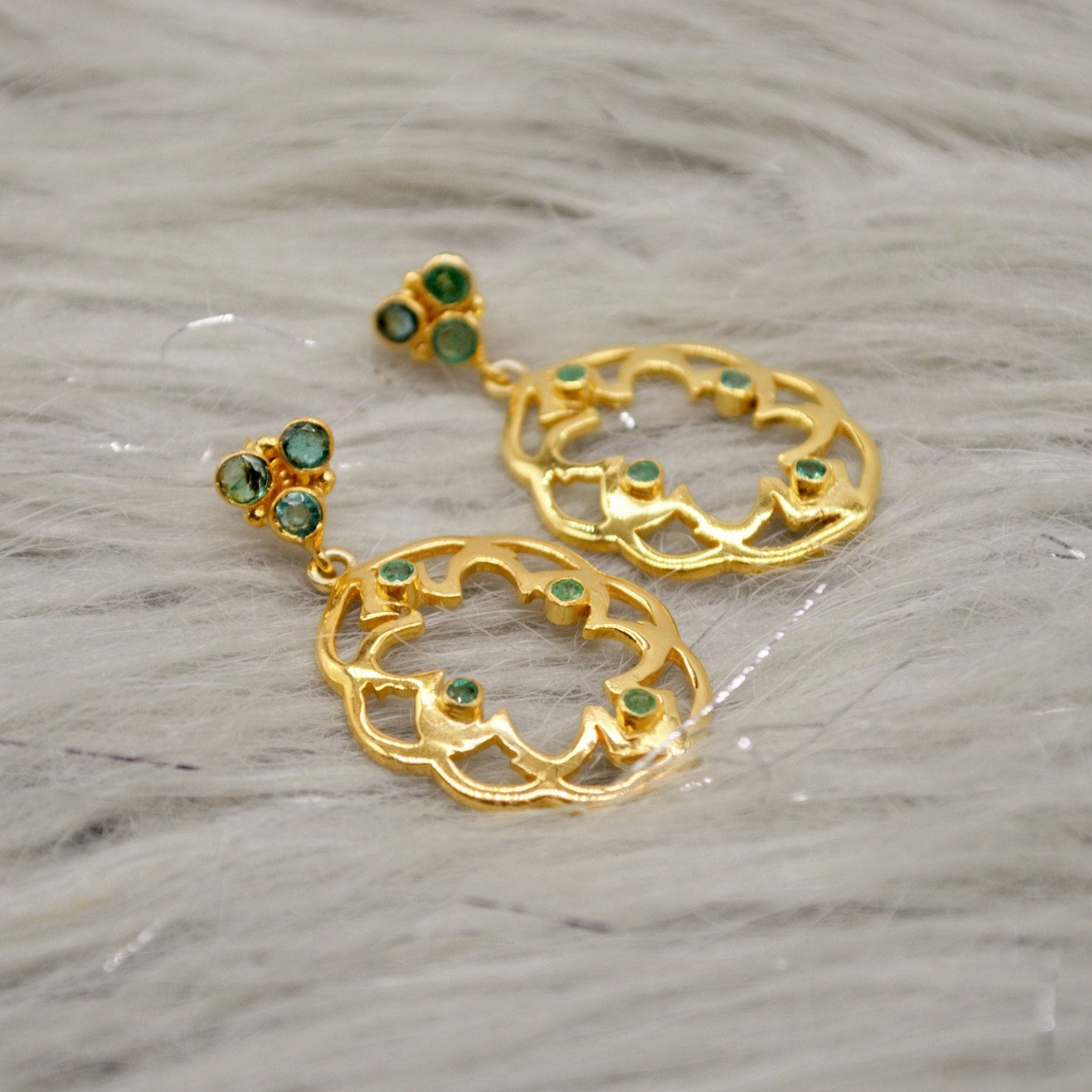 Green Emerald Earrings, Gold Plated Sterling Silver, Dangle Earrings Jewelry, May Birthstone Earrings, Gift For Her, Birthday Gift, Mom Gift
