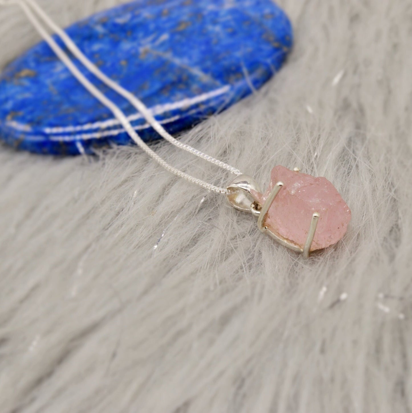 Raw Rose Quartz Chain Pendant Necklace, Rough Cut Rose Quartz Necklace, Dainty Gemstone, Sterling Silver, Birthday Gifts For Her
