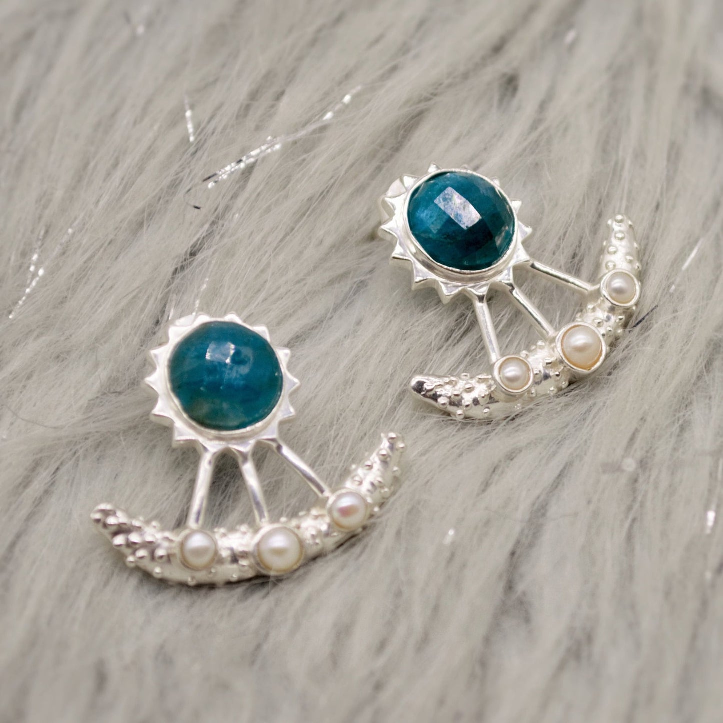 Blue Apatite, Pearl Silver Earrings, June Birthstone Jewelry, Gemstone Dangle Drop Bridal Earrings, Bridesmaid Gift For Her, Indian Jewelry