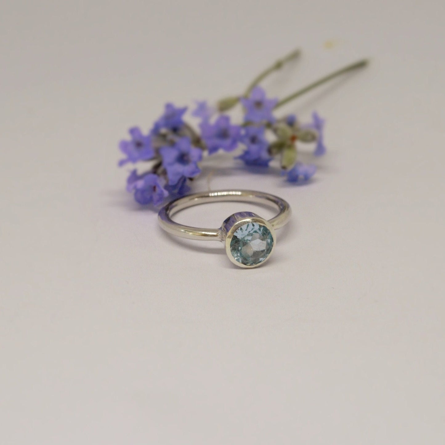 Blue Topaz Ring In 925 Sterling Silver, Unique Dainty Gem Ring, Statement Rings For Women, UK size O, December Birthstone, Gift For Her