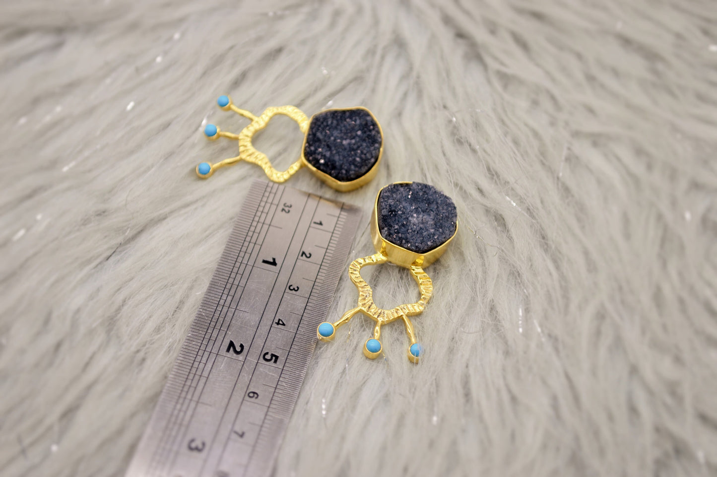 Black Agate, Turquoise Gold Earrings, December Birthstone, Unique Black Druzy Earrings, Turquoise Jewelry, Birthday Gifts For Her