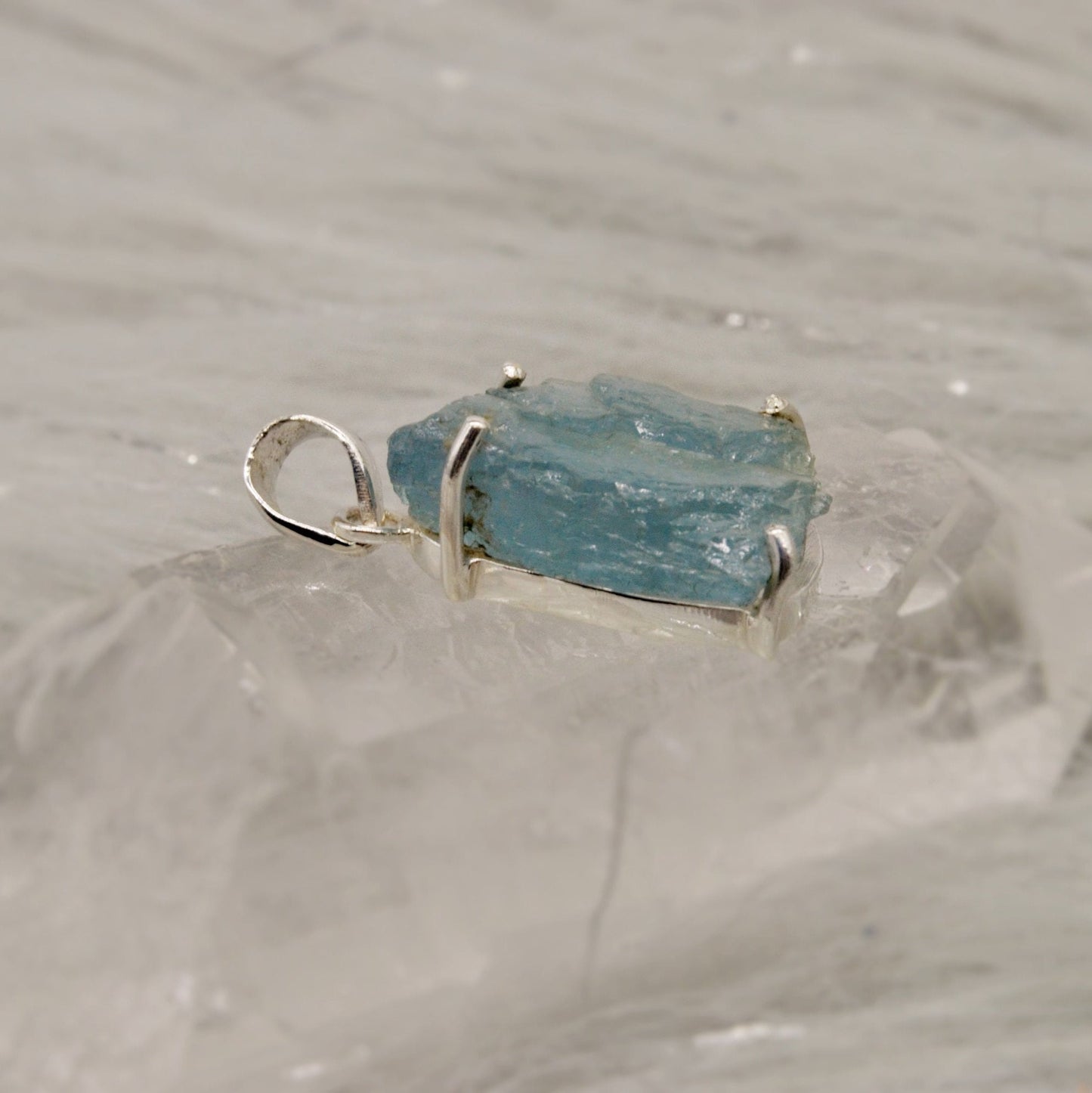 Raw Aquamarine Pendant Necklace, Sterling Silver, March Birthstone, Aquamarine Crystal, Raw Gemstone, Gift For Her