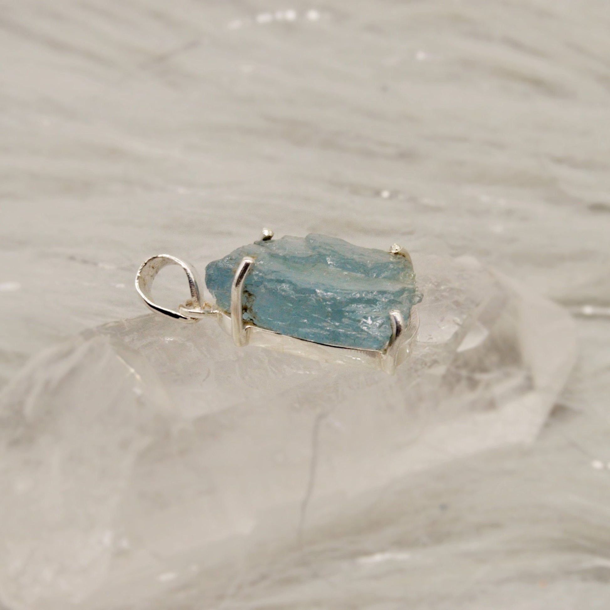 Raw Aquamarine Pendant Necklace, Sterling Silver, March Birthstone, Aquamarine Crystal, Raw Gemstone, Gift For Her