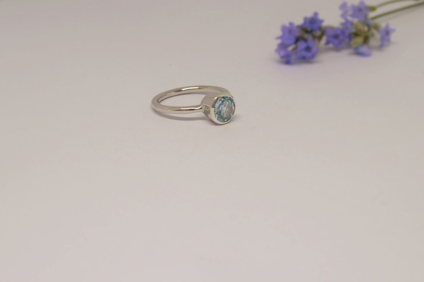 Blue Topaz Ring In 925 Sterling Silver, Unique Dainty Gem Ring, Statement Rings For Women, UK size O, December Birthstone, Gift For Her
