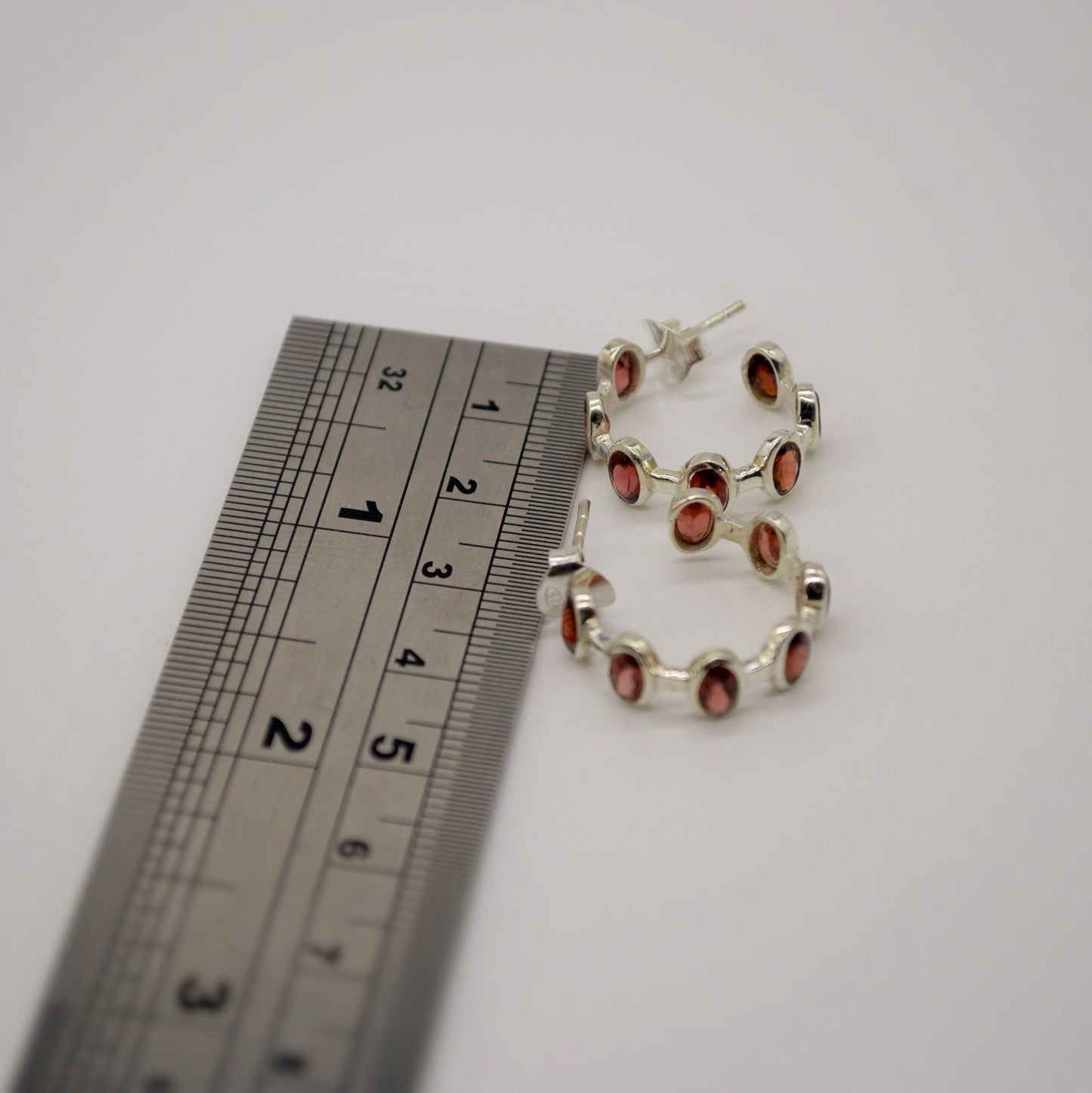 Garnet Sterling Silver Hoop Earrings, Garnet Jewelry, January Birthstone Earrings, Minimalist Red Earrings, Unique Birthday Gifts For Her