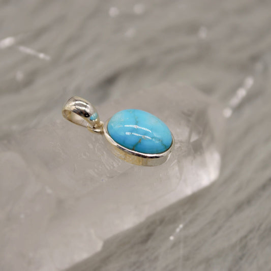 Blue Turquoise Silver Pendant, Sterling Silver Chain Pendant Necklace, Turquoise Jewelry, December Birthstone, Gemstone Pendant