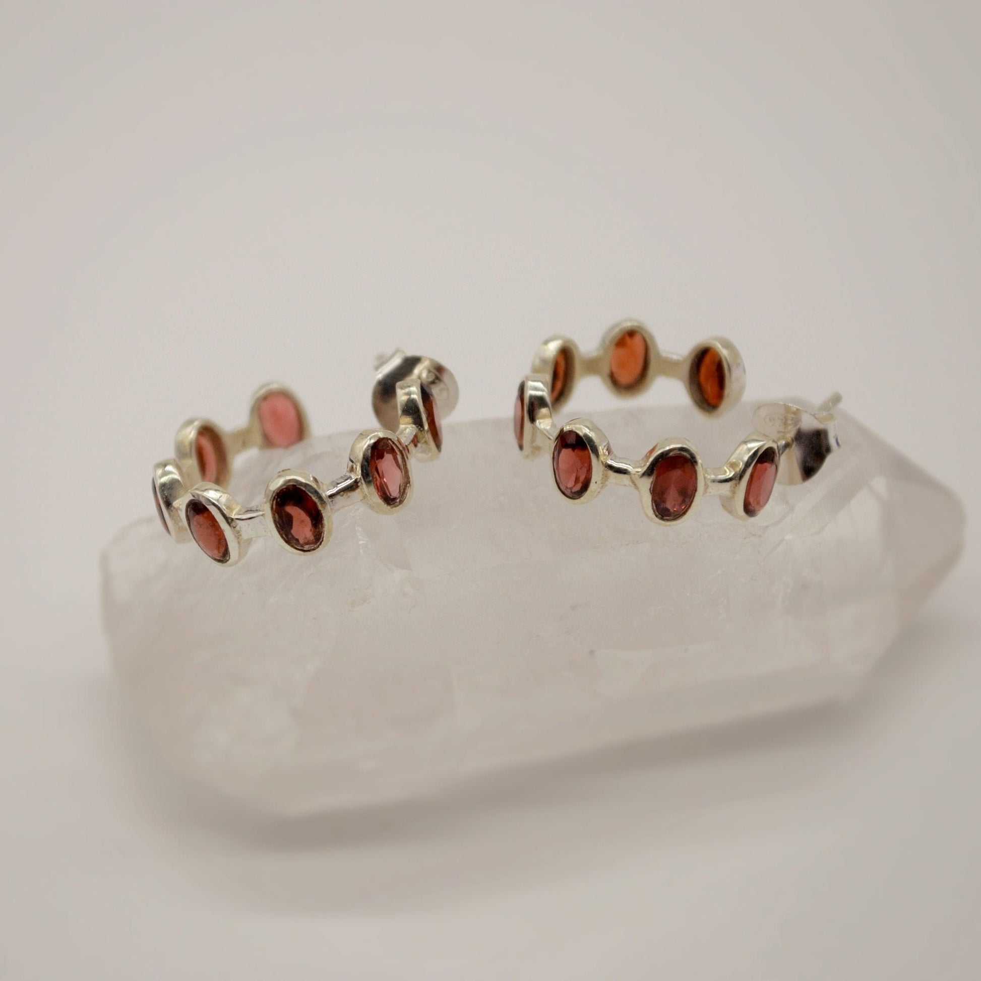 Garnet Sterling Silver Hoop Earrings, Garnet Jewelry, January Birthstone Earrings, Minimalist Red Earrings, Unique Birthday Gifts For Her