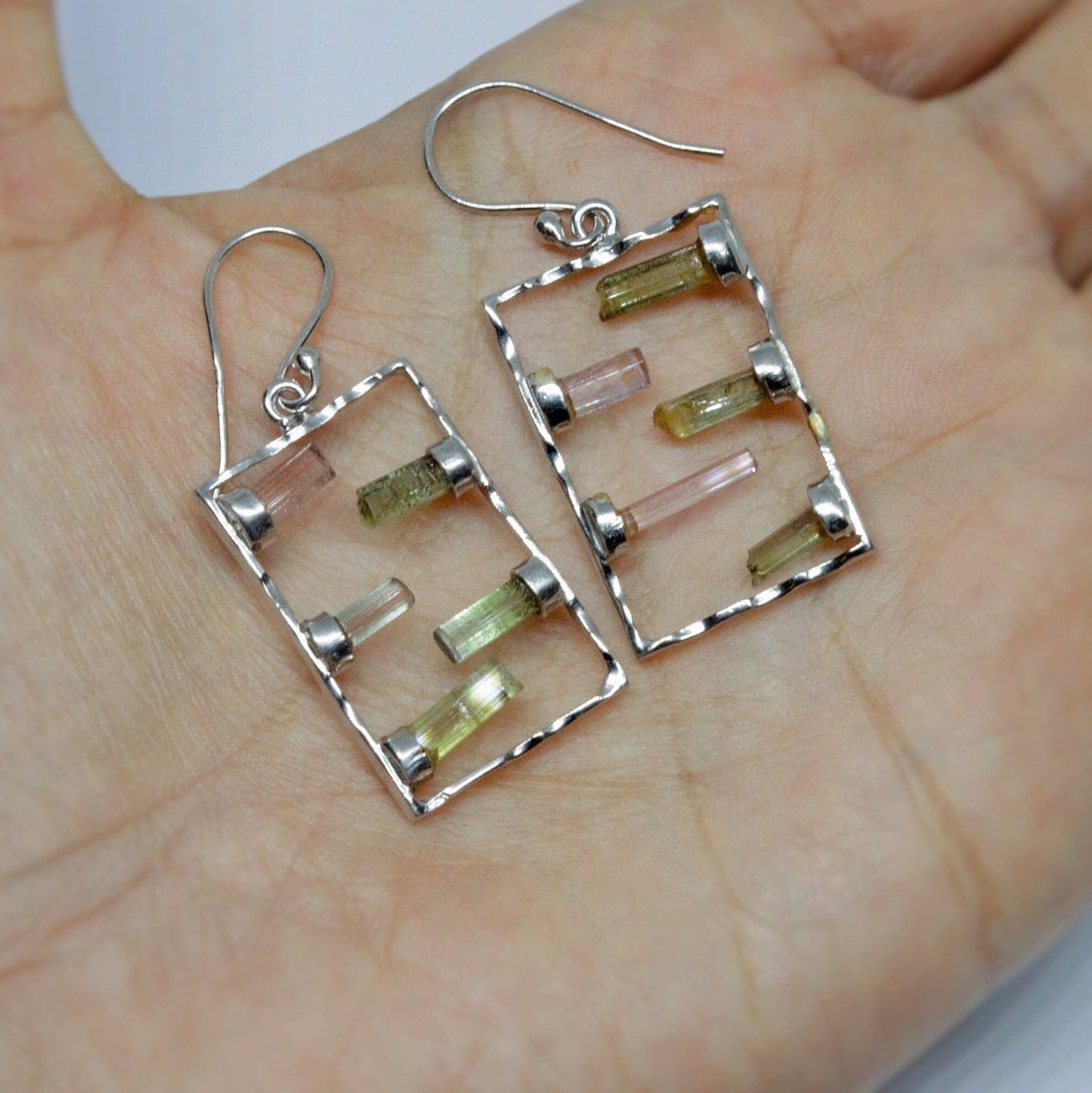 Mixed Green Tourmaline earrings, Sterling Silver Earrings, Tourmaline Jewelry, October Birthstone, Raw Gemstone Earrings, Gifts For Her
