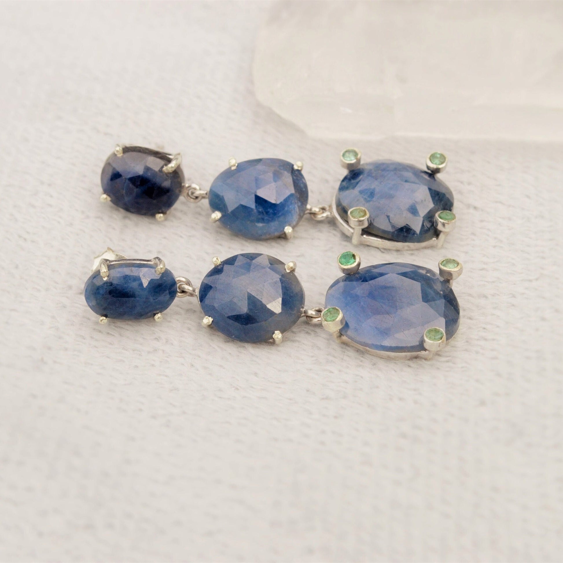 Sapphire and Emerald Earrings, Sterling Silver, Blue Sapphire Jewelry, Emerald Jewelry, May, September Birthstone, Birthday Gift For Her