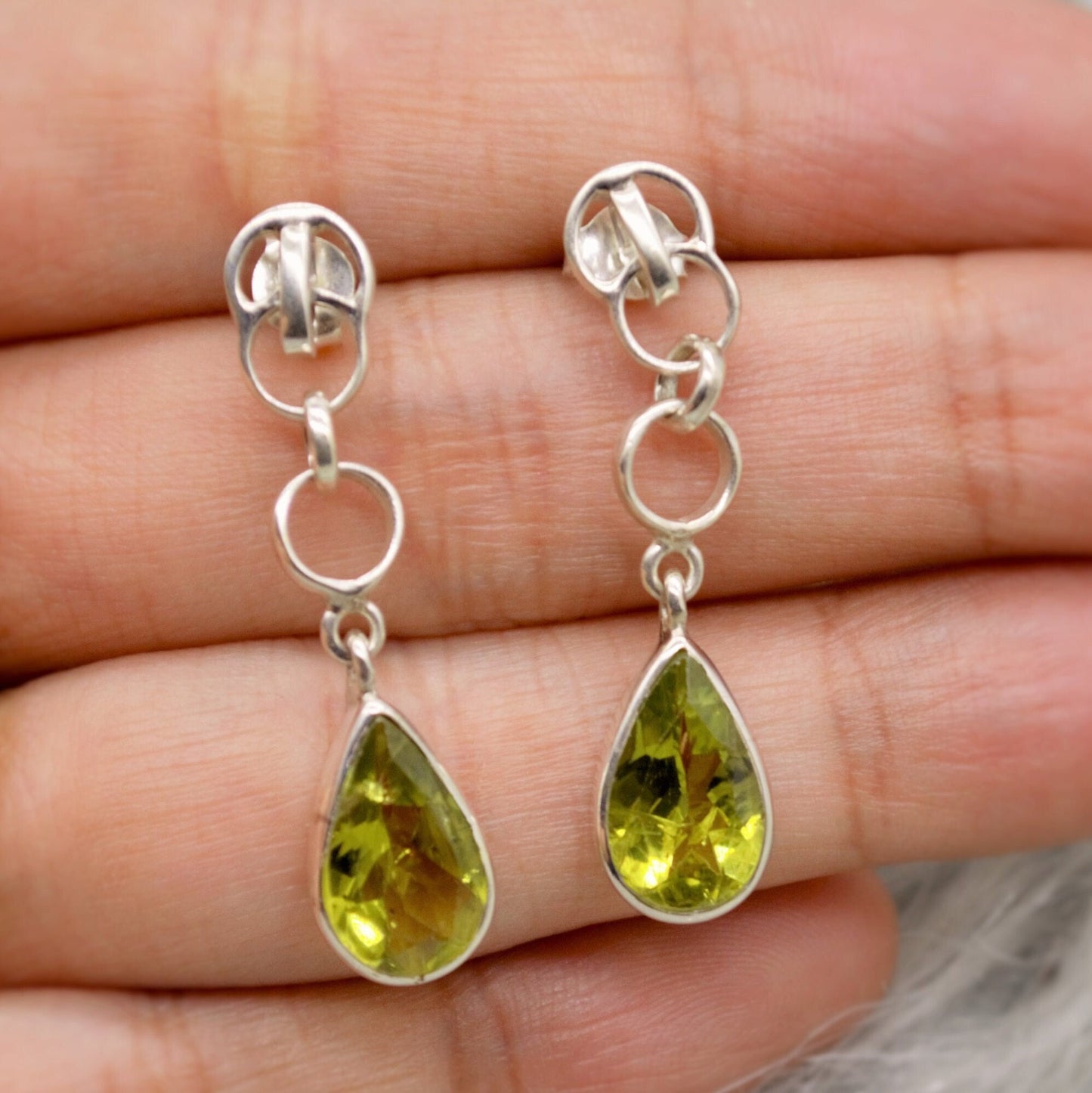 Peridot Earrings, Sterling Silver, August Birthstone, Unique Statement Dangle Drop Earrings, Green Gemstone Earrings, Gifts For Her