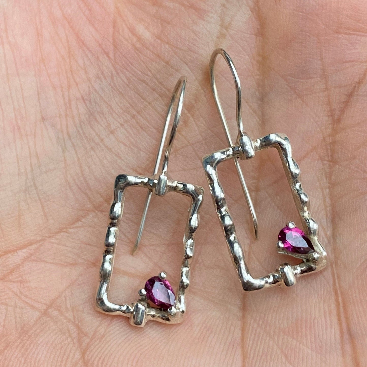 Rhodolite Garnet Earrings, Sterling Silver Earrings, Red Pink Gemstone Earrings, January Birthstone, Birthday Gifts For Her