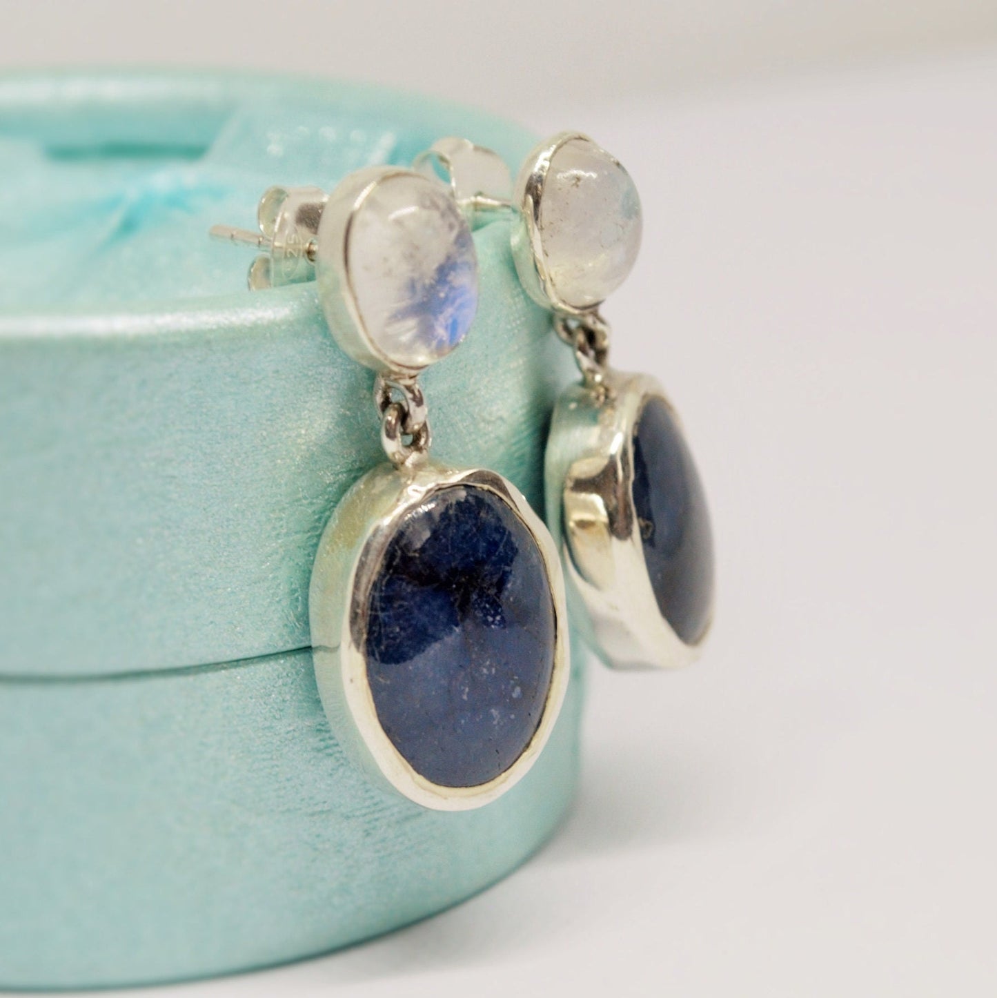 Moonstone, Sapphire Silver Earrings, Blue Dangle Gemstone Earrings, Sapphire Jewelry, September Birthstone, Gifts For Her, 925 Silver
