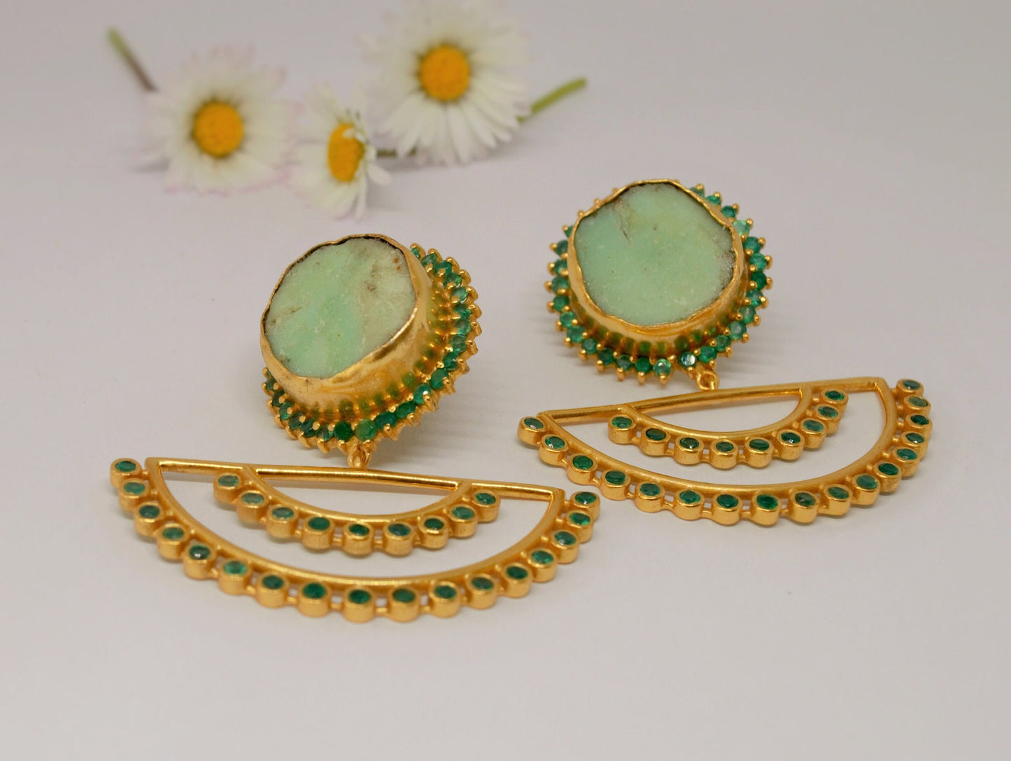 Chrysoprase Earrings, Green Onyx Earrings, Unique Gemstone Earrings, Sterling Silver Earrings, Gold Plated Earrings, Birthday Gifts For Her