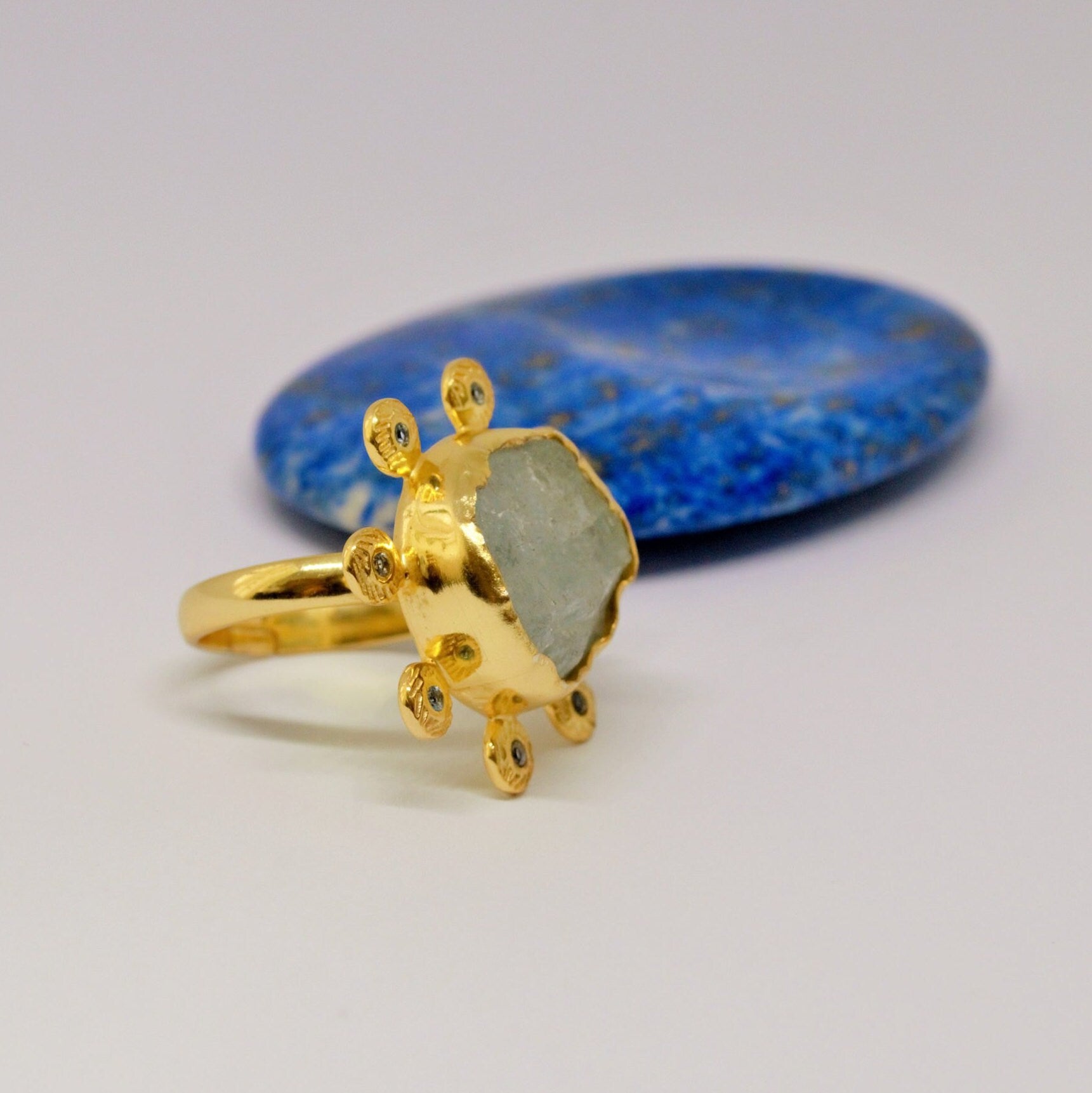 Blue Topaz, Raw Aquamarine Gold Ring, Dainty March Birthstone Ring, Raw Gem Ring, UK size M, Adjustable size L-N, Birthday Gifts For Her