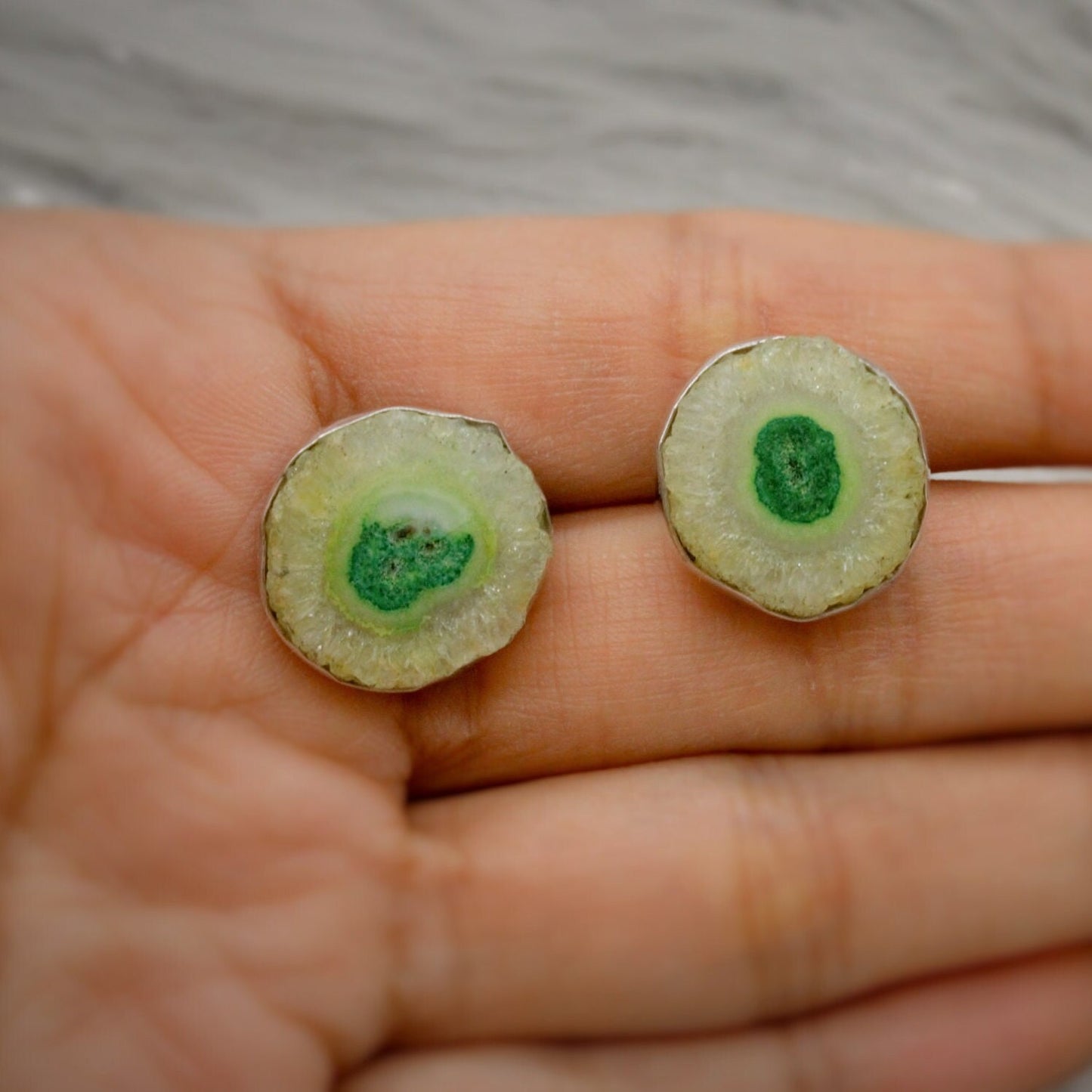 Green Druzy Agate Silver Stud Earrings, Small Gemstone Studs, Agate Jewelry, Sterling Silver Dainty Studs, Gifts For Her