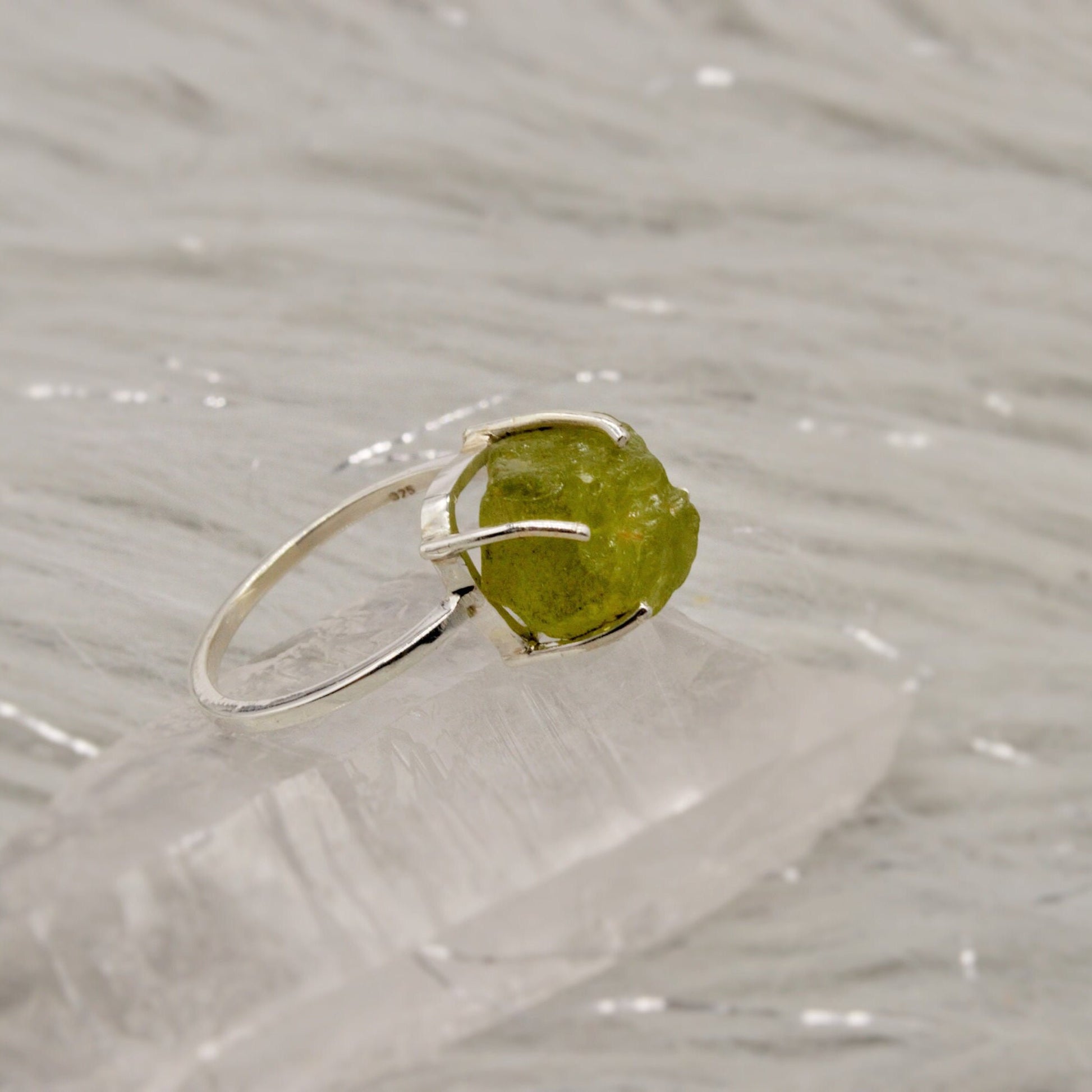 Raw Peridot Ring, Gemstone Ring, August Birthstone Jewelry, UK Size T, Peridot Jewelry, Raw Gem Ring, Rings For Women, Gift For Her