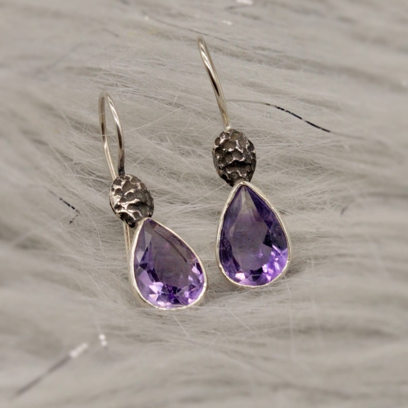 Amethyst Sterling Silver Earrings, February Birthstone Jewelry, Dangle Gemstone Earrings, Birthday Gifts For Her