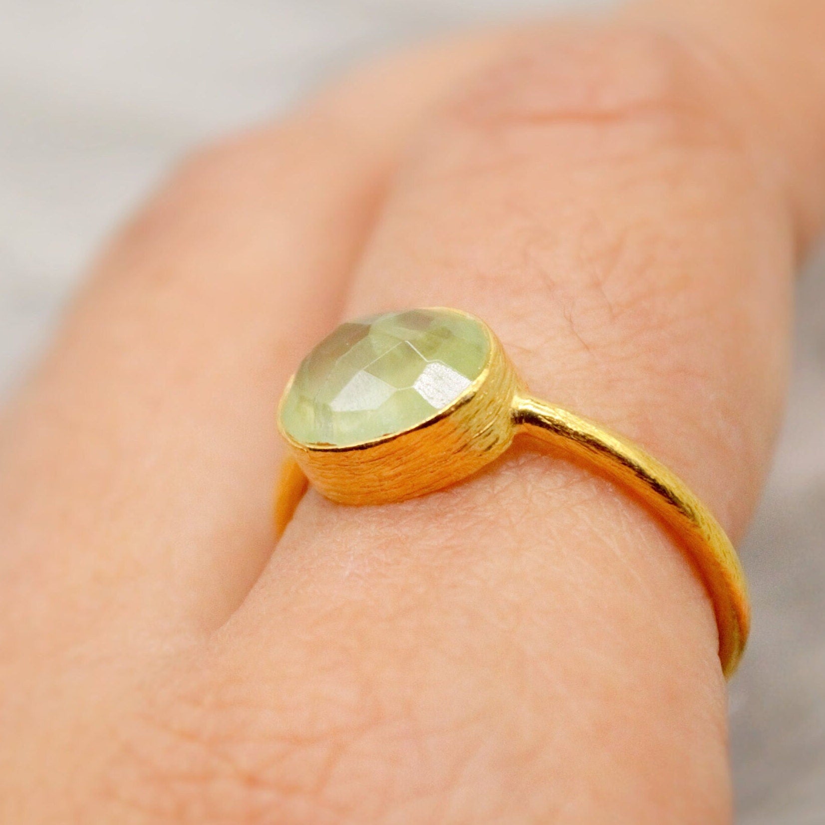 Prehnite Gold Ring, Dainty Raw Gem Ring, Gold Plated Silver, Gifts For Her, Rings For Women, Stacking Ring, Valentine Gift, Birthday Gifts