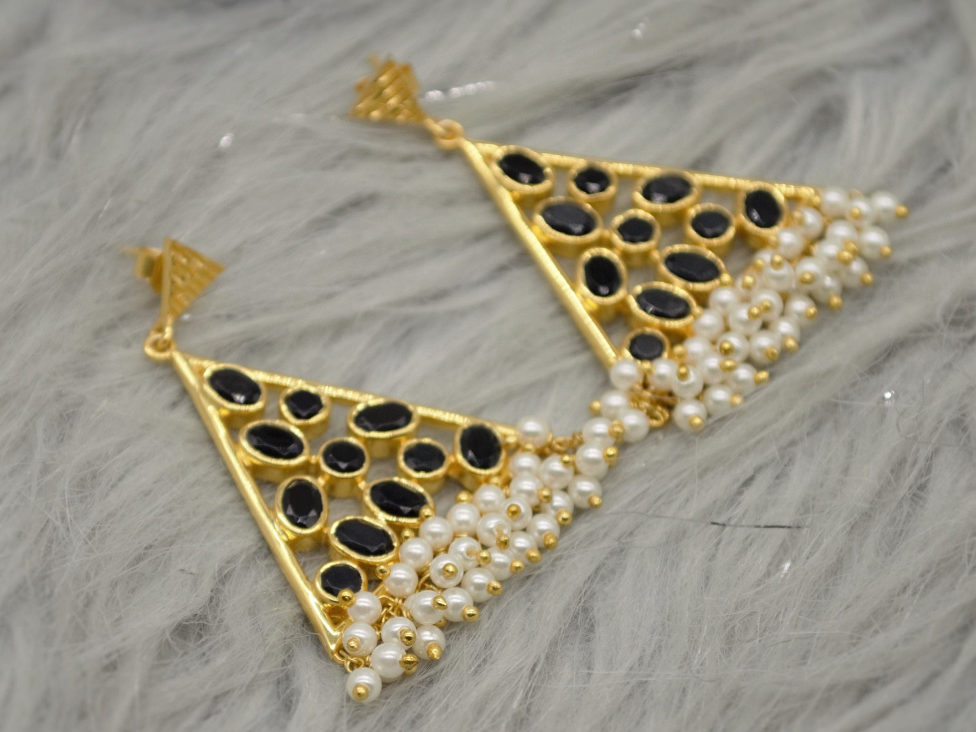 Black Onyx, Pearl Gold Earrings, June Birthstone Earrings, Statement Gemstone Earrings, Gift For Her