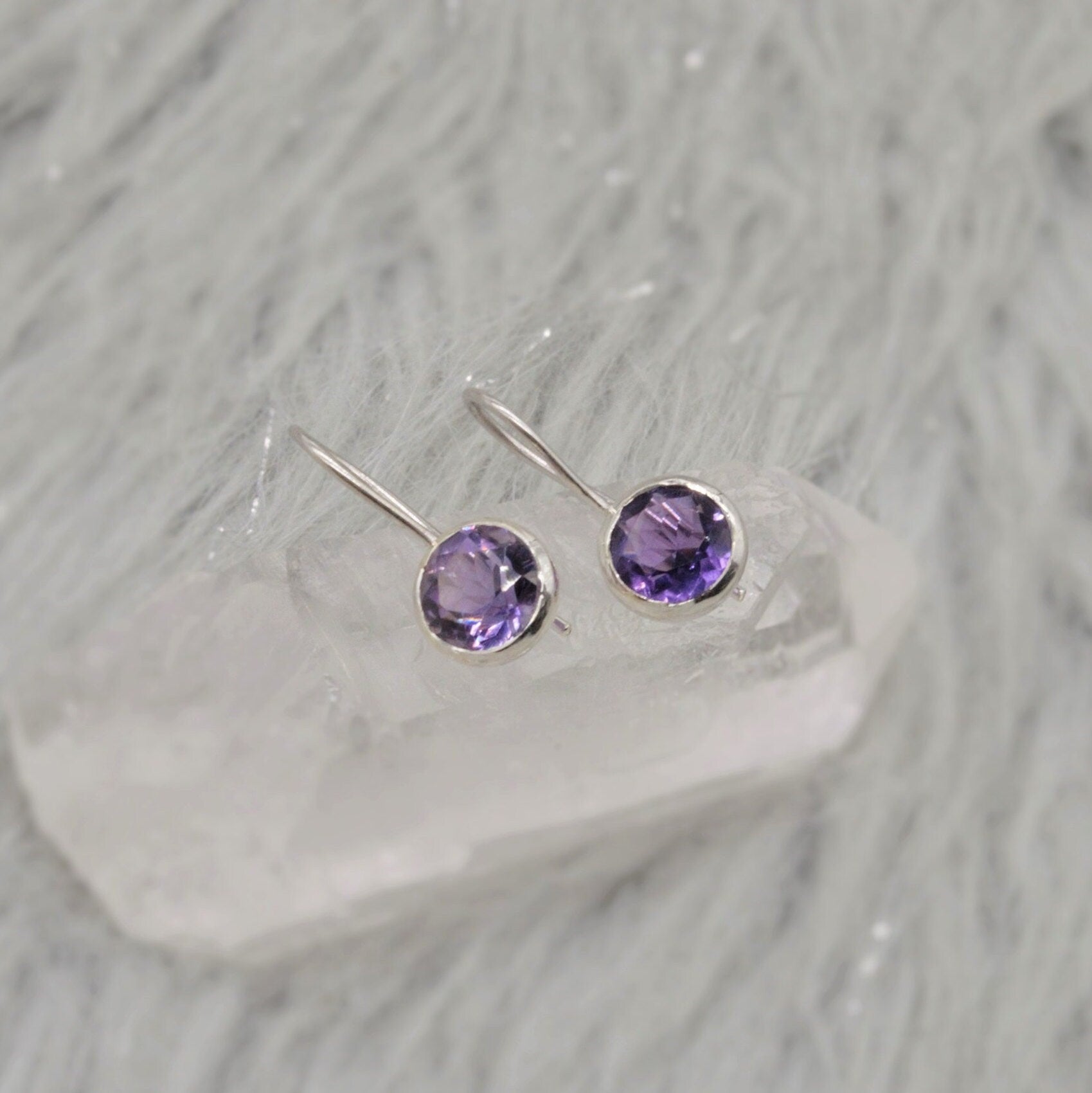 Purple Amethyst Sterling Silver Earrings, February Birthstone, Dainty Statement Unique Gemstone Dangle Drop Earrings, Gifts For Her
