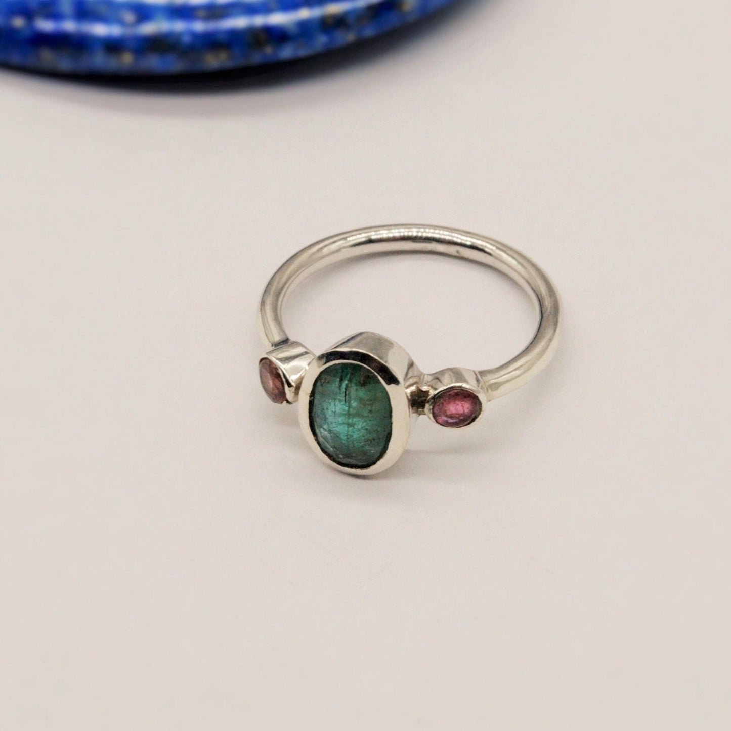 Emerald, Pink Tourmaline Ring, 925 Sterling Silver, Green Gemstone, May, October Birthstone, Dainty Gem Ring, Birthday Gift For Her