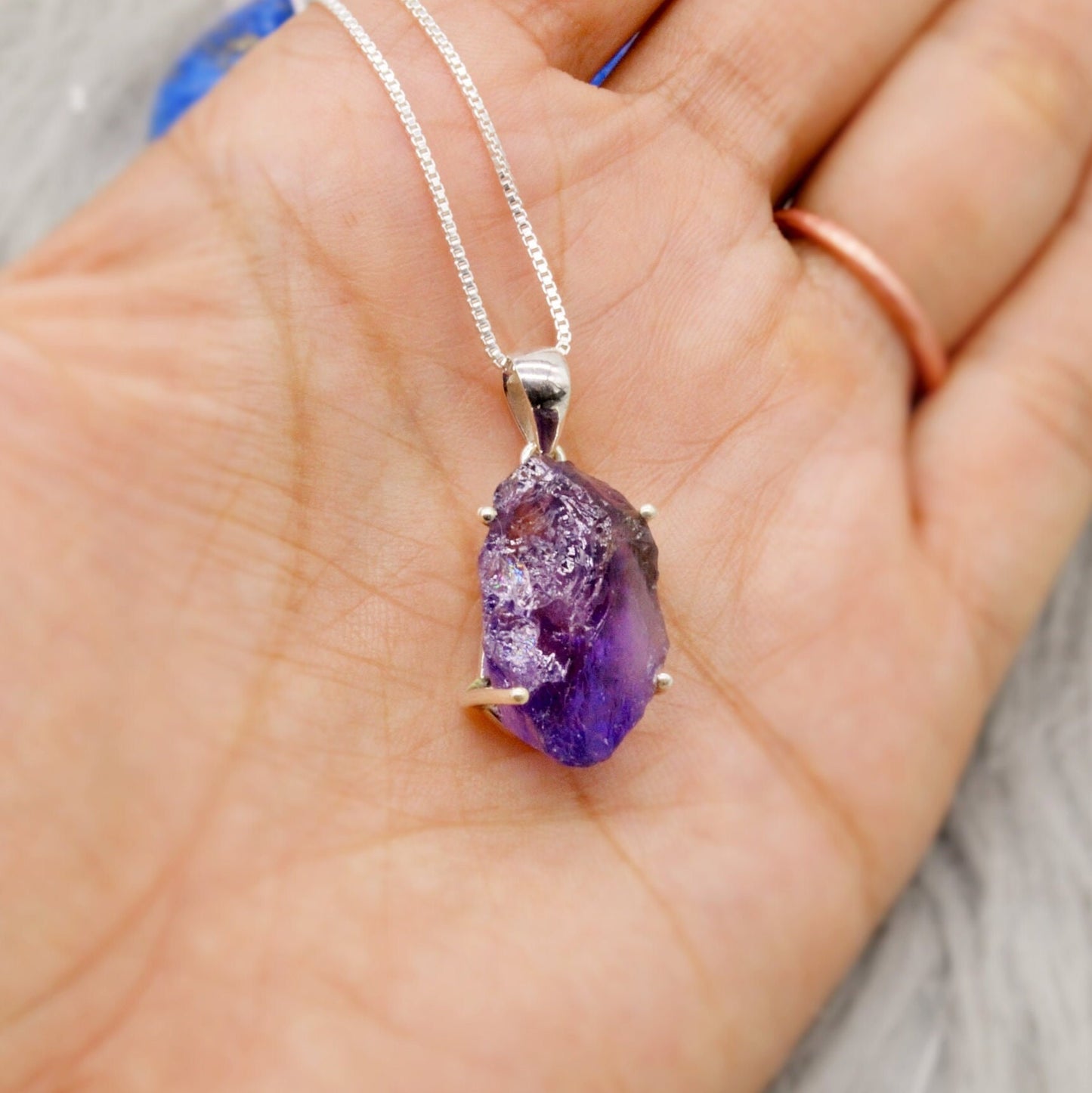 Raw Amethyst Chain Pendant Necklace, Rough Cut Amethyst Necklace, February Birthstone, Raw Gemstone, Sterling Silver, Birthday Gifts For Her