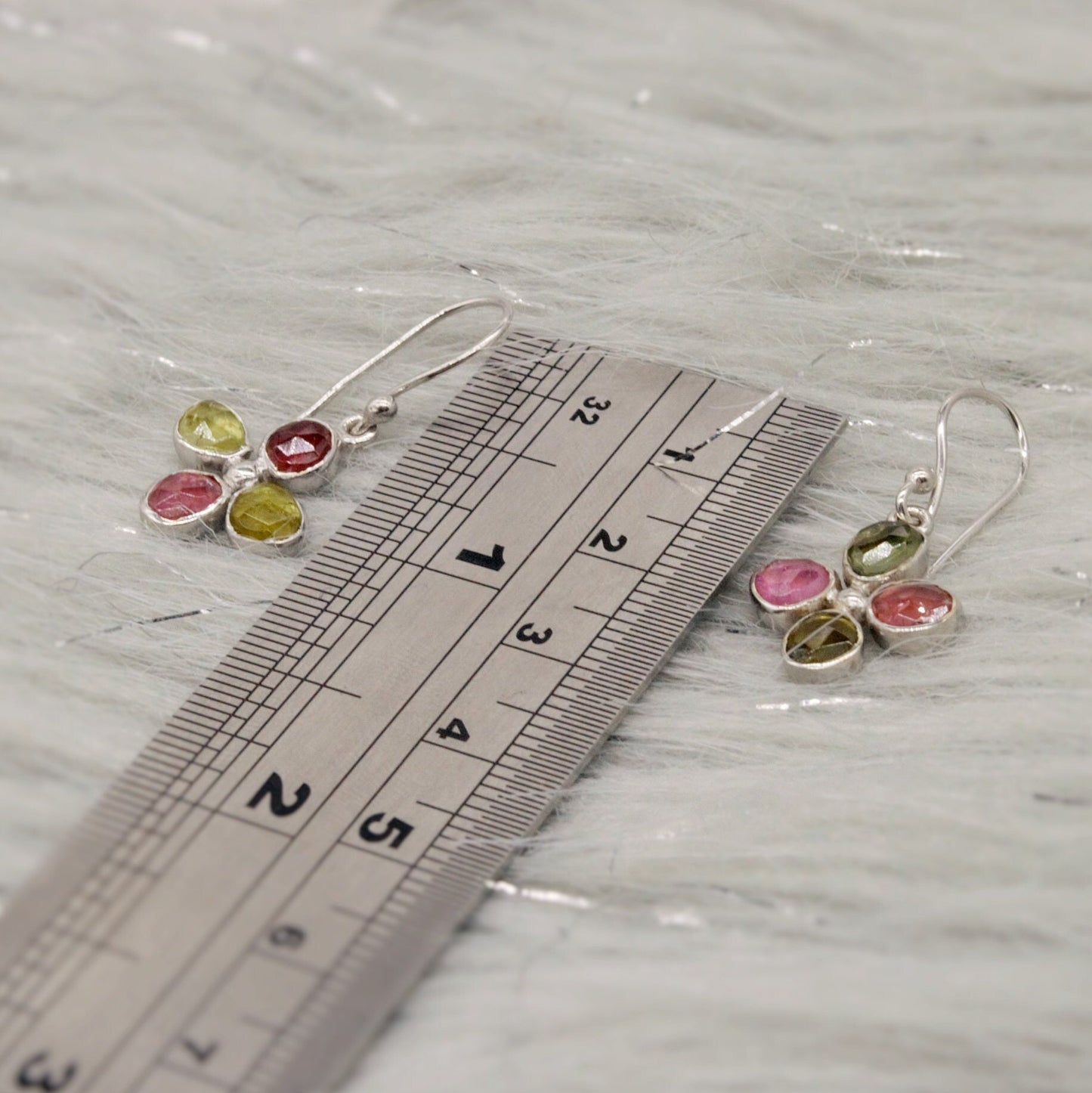 Pink Green Tourmaline Earrings, Dangle Drop Sterling Silver Earrings, October Birthstone Earrings, Tourmaline Jewelry, Cute Earrings