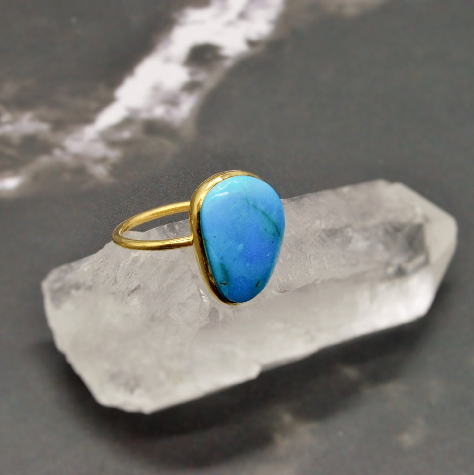 Gold Turquoise Ring, Gold Plated Sterling Silver Ring, December Birthstone, Gifts For Her, Birthday, Anniversary, Birthstone Ring
