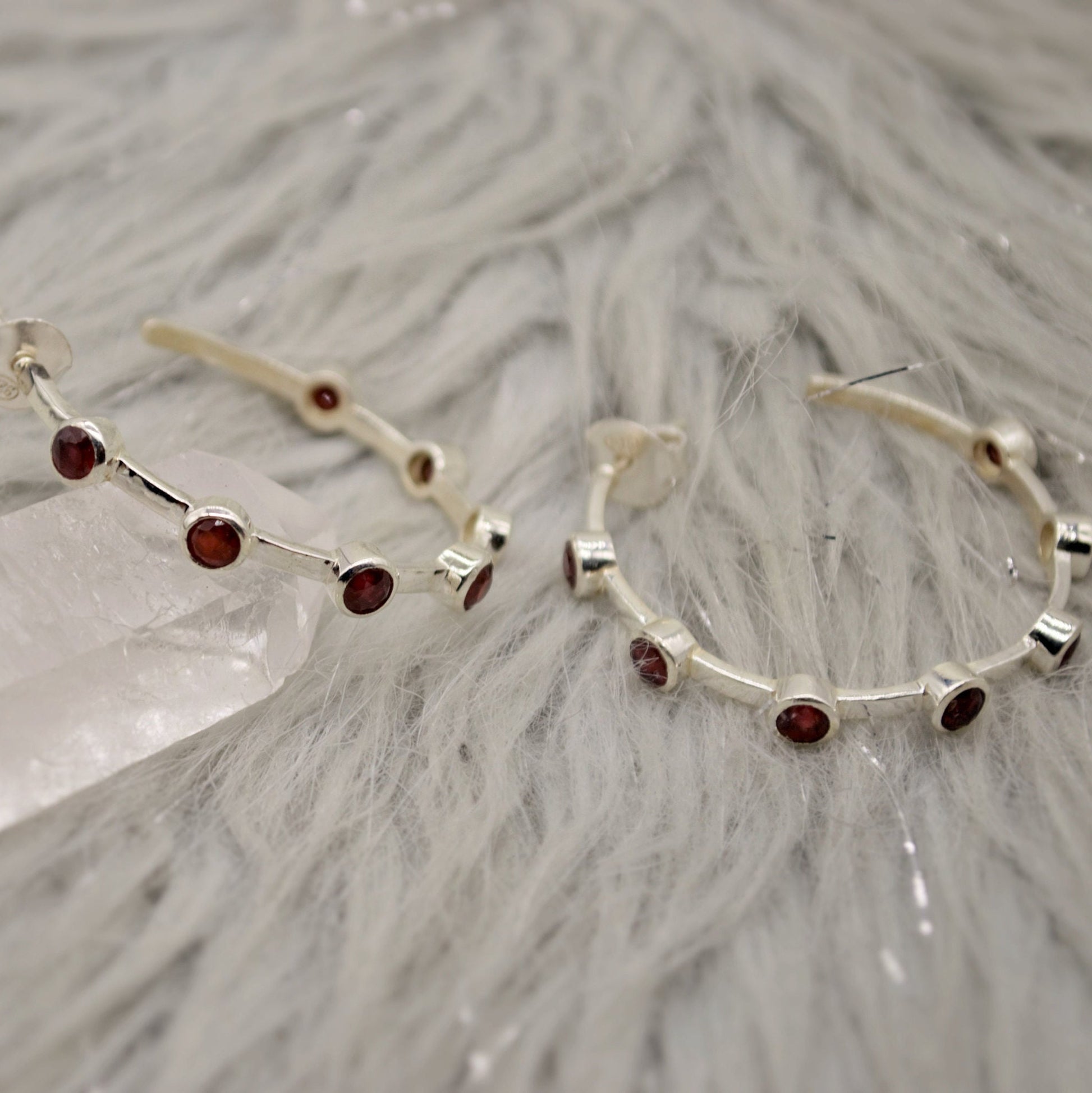 Red Garnet Earrings, Ruby, Smoky Quartz Sterling Silver Hoop Earrings, January Birthstone, July Birthstone, Unique Gemstone Earrings