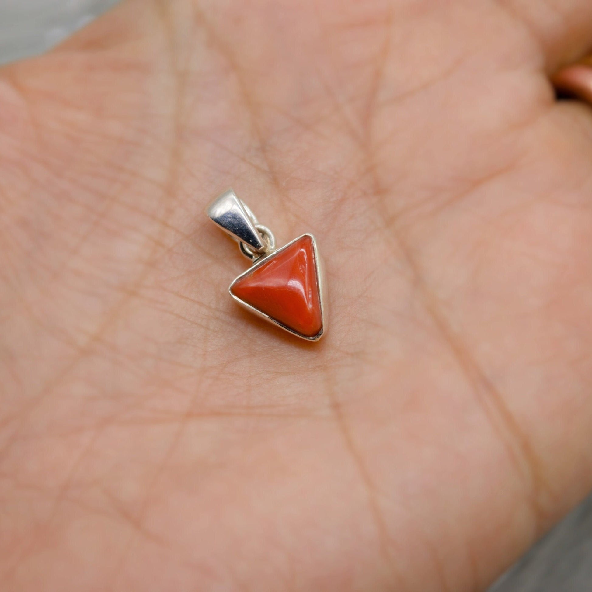 Red Coral Sterling Silver Pendant Necklace, Dainty Triangle Pendant, Everyday Gemstone Pendant, Coral Jewelry, Birthday Gifts For Her