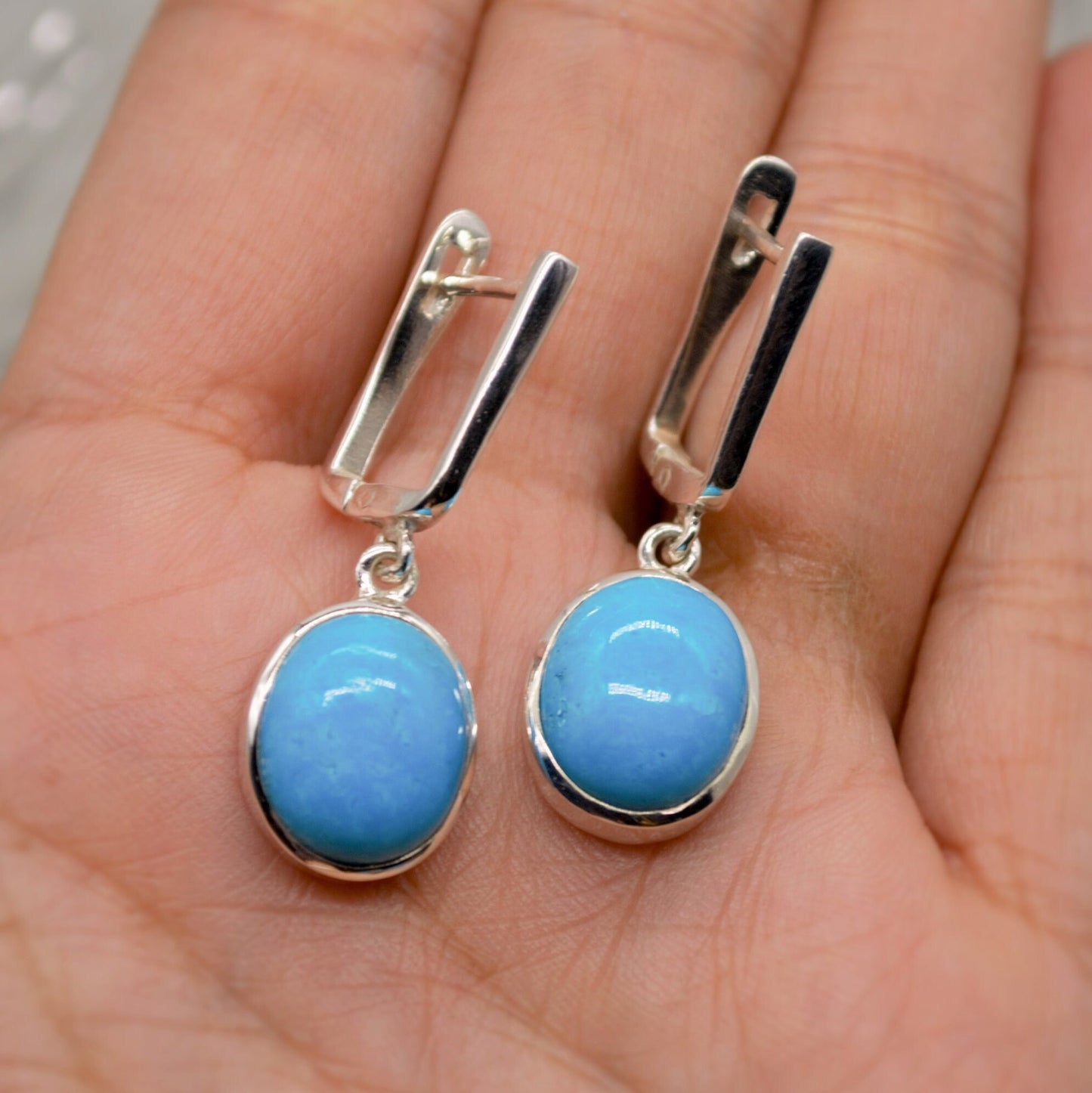 Blue Turquoise Drop Earrings, Sterling Silver Turquoise Jewelry, December Birthstone, Unique Gemstone, Christmas Gifts, Dangle Earrings