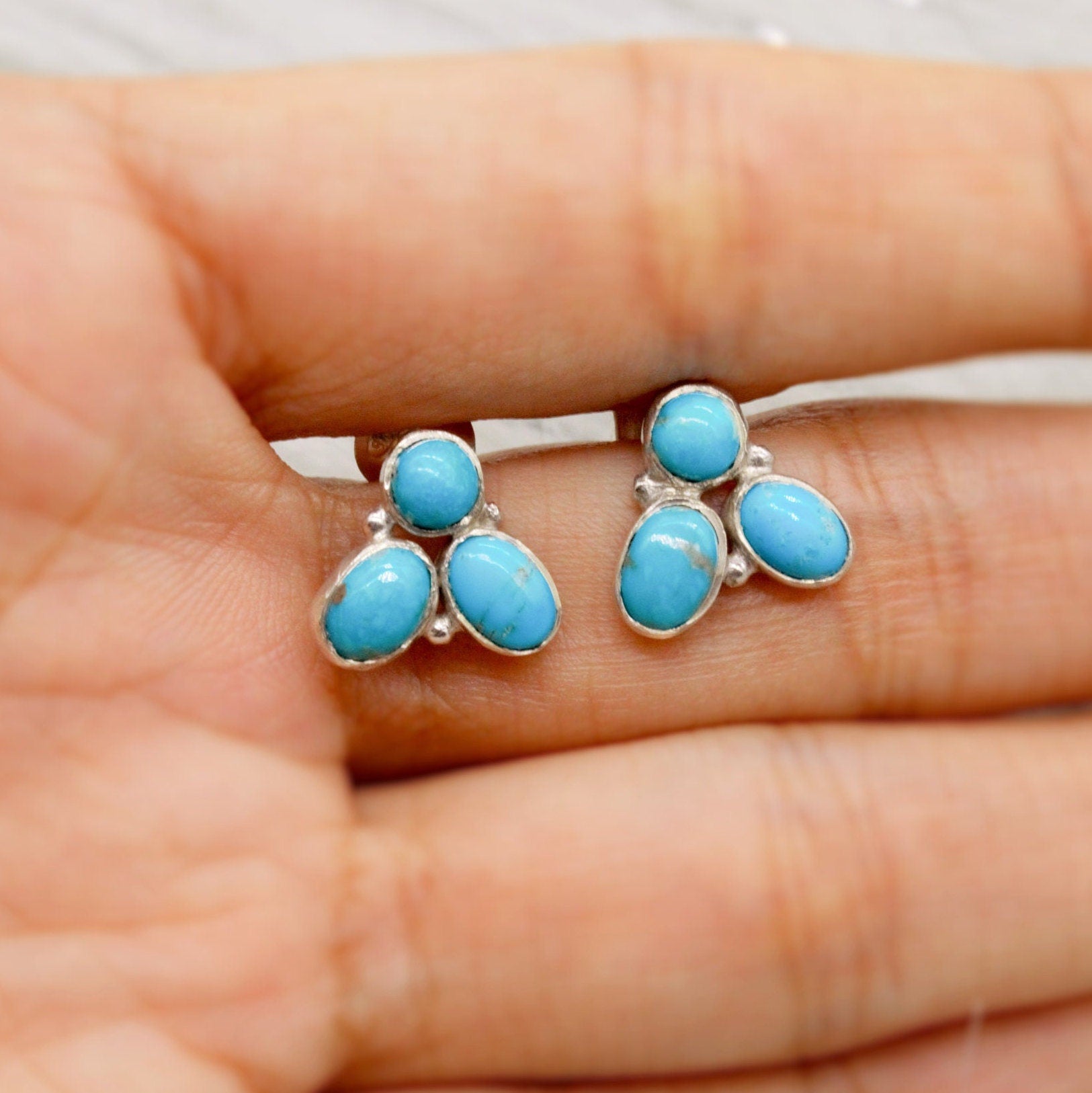 Turquoise Silver Stud Earrings Set, 925 Silver Studs, Turquoise Jewelry, December Birthstone, Gemstone Studs, Gifts For Her