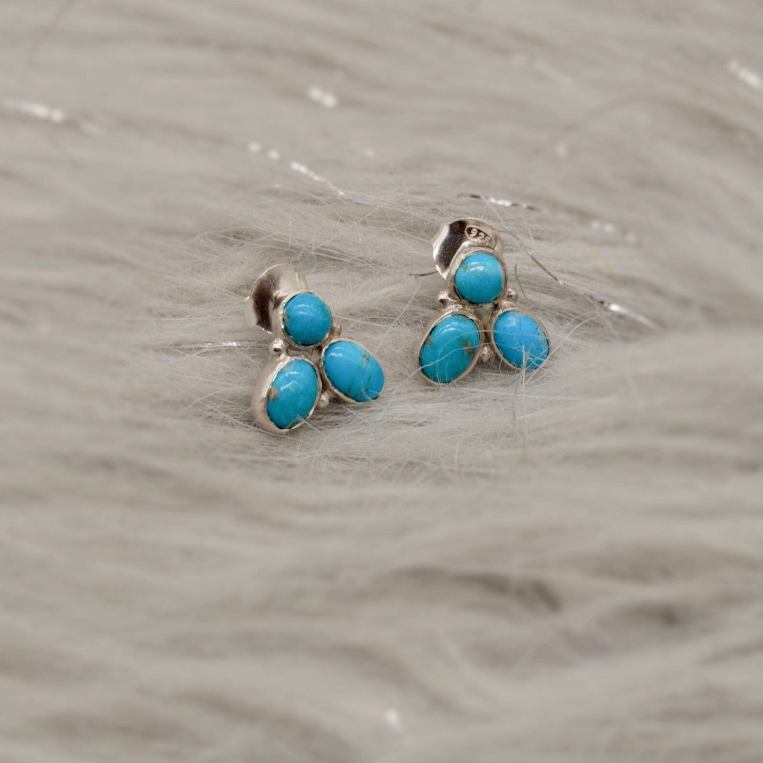 Turquoise Silver Stud Earrings Set, 925 Silver Studs, Turquoise Jewelry, December Birthstone, Gemstone Studs, Gifts For Her