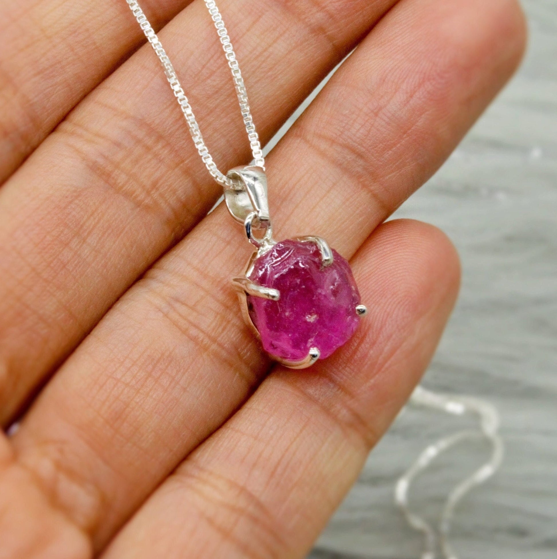 Raw Ruby Chain Pendant Necklace, Sterling Silver, July Birthstone, Dainty Raw Gemstone, Necklaces for Women, Birthday Gift For Her